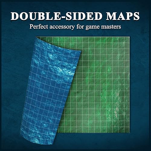 Miniatura 34 de Game Knights - Mapa de batalla laminado brillante de doble cara de borrado en seco, mapa de mesa para juegos de roles, superposición de cuadrícula