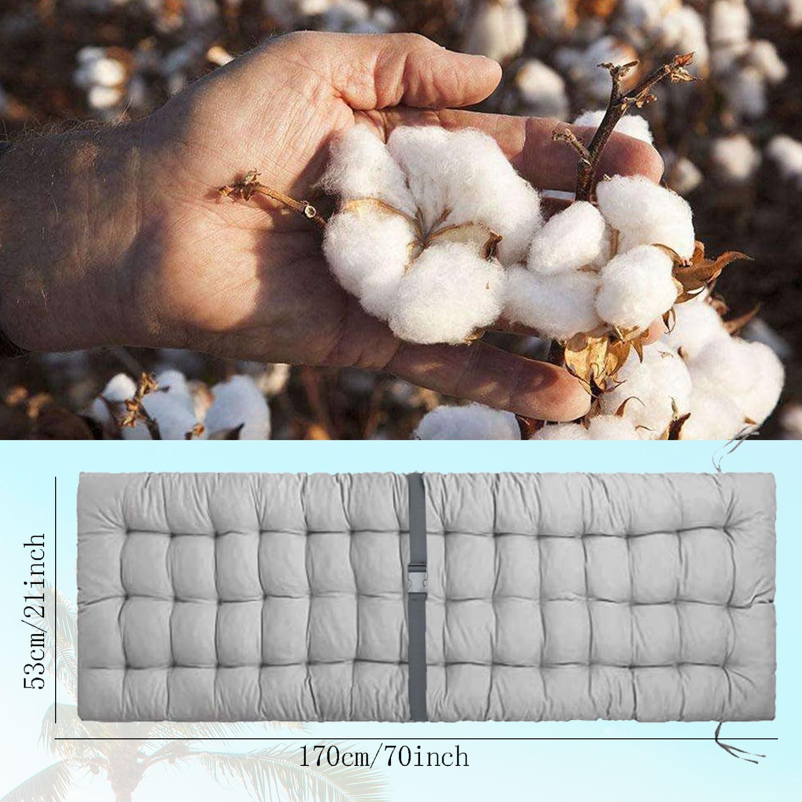 Coussin de Chaise Longue, épaissir Bain de Soleil,Coussin Transat Jardin intérieur extérieur Antidérapante Avec boucle, Matelas Bain de Soleil pour Jardin, terrasse, Balcon, Voyage Vacances (A)