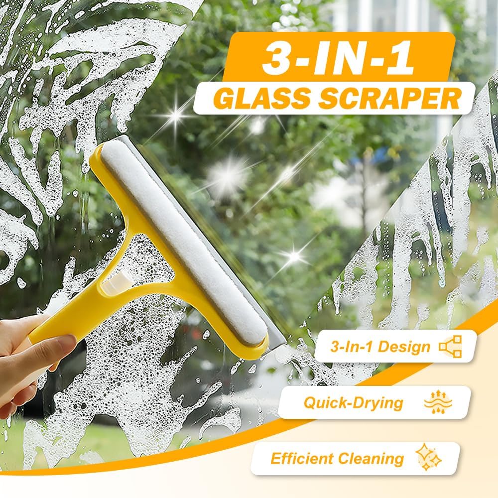 Rascador de limpieza de ventanas, herramienta multifunción 3 en 1 para limpiar cristales con spray y escobilla de goma, limpiador multiusos para ducha, baño, suelo, coche