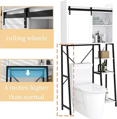 Miniatura 8 de Armario de almacenamiento sobre el inodoro con estante lateral y estantes, organizador independiente para ahorrar espacio sobre el inodoro con