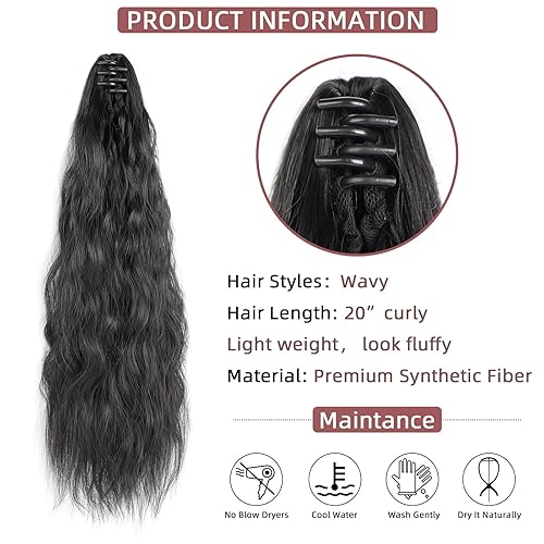 Miniatura 2 de Extensión de cola de caballo con clip, extensiones de cabello largo rizado sintético esponjoso para mujeres y niñas, color marrón oscuro