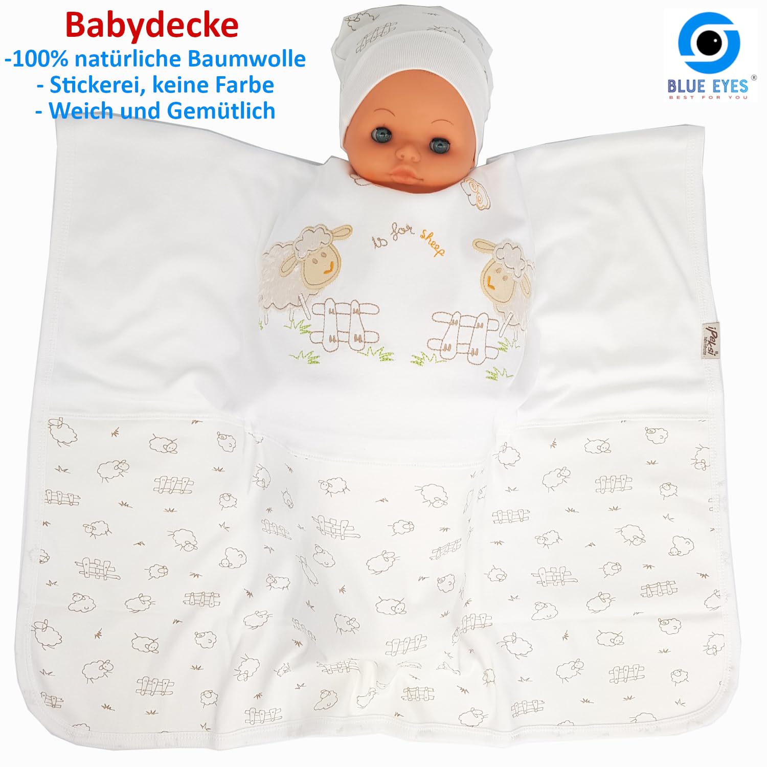 Blue Eyes Juego de toallas de baño para recién nacidos, 100 % algodón natural, equipamiento inicial, unisex, juego de regalo, toalla de baño para bebés de 0 a 4 meses, con etiqueta de regalo (juego de