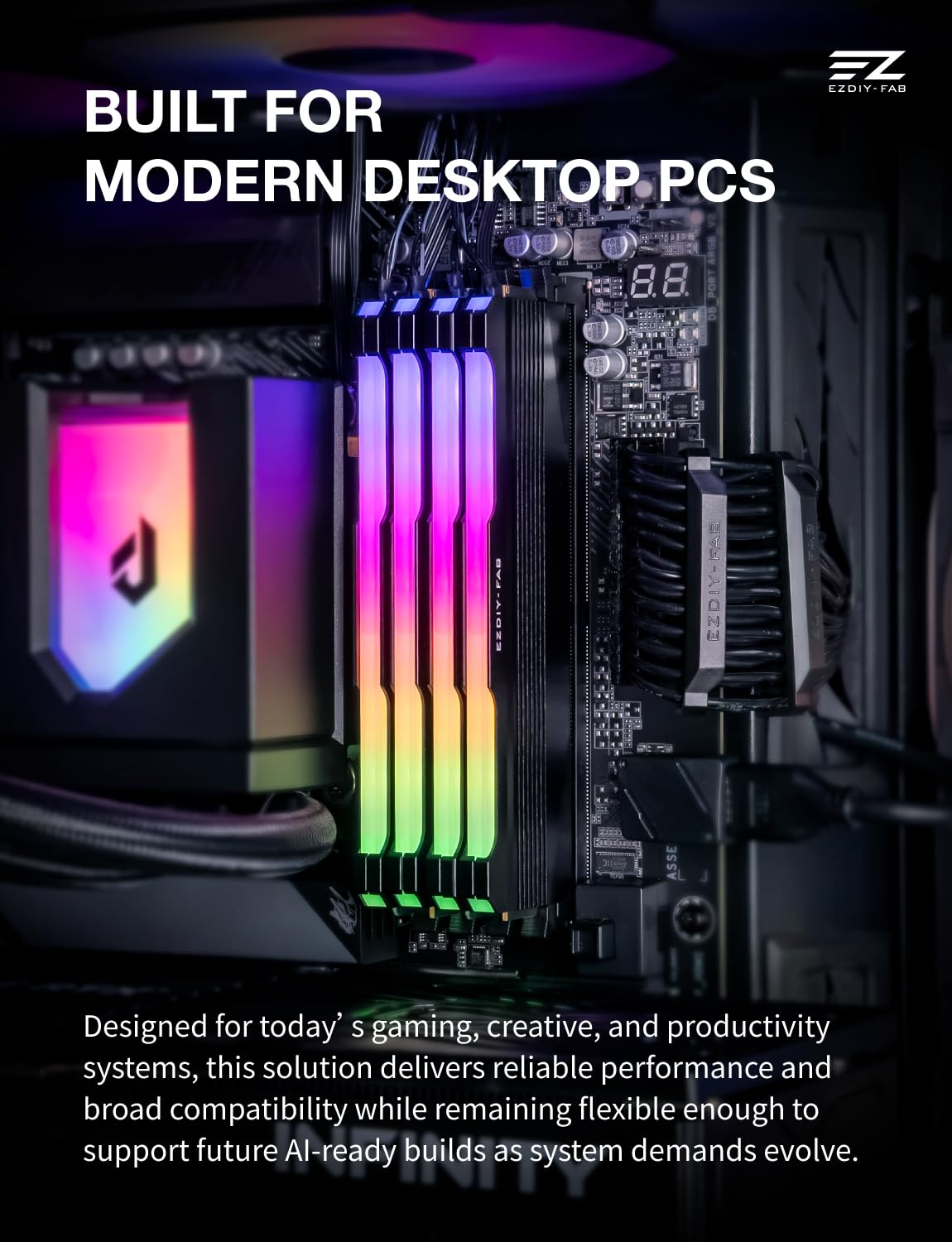 EZDIY-FAB RH01 ARGB RAM Heatsink, RGB Memory Heat Spreader for DDR5 DDR4, Aluminum RAM Cooler with 5V 3-Pin ARGB Lighting, Gaming PC Memory Cooling,2 Pack - Black