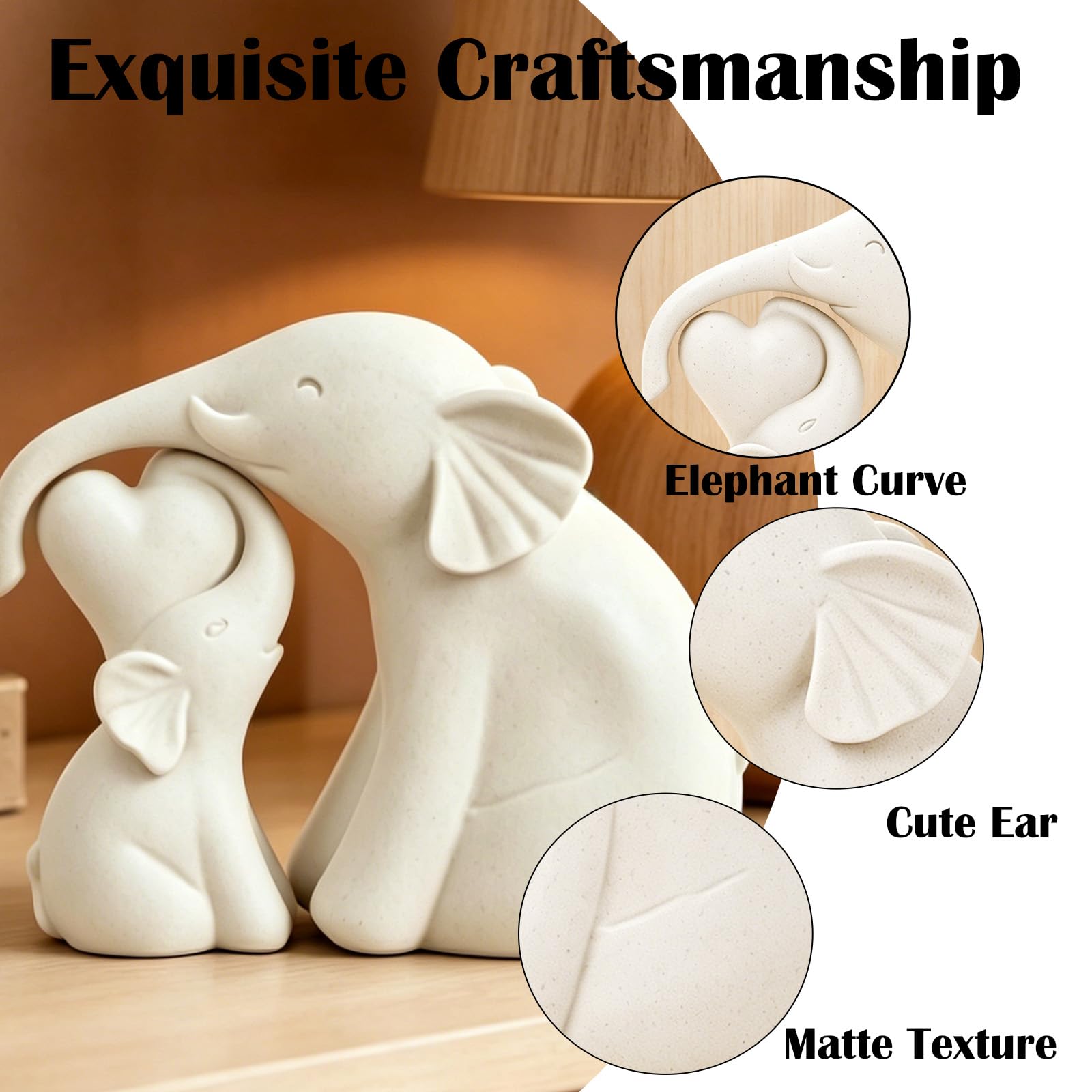 Set di 2 Elefantini in Ceramica Bianco - Decorazione per Casa e Ufficio, Idea Regalo Compleanno/Festa della Mamma, Statua Animale Moderna