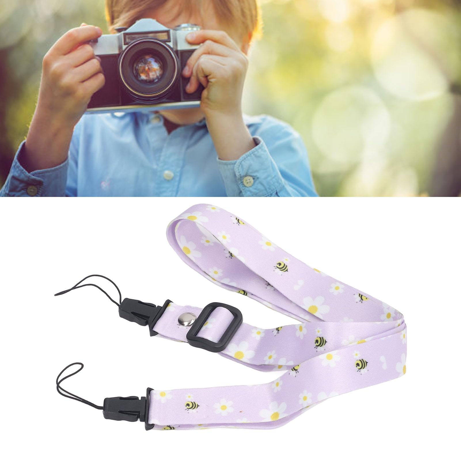 Courroie de Cou pour Appareil Photo, 1,2 M Motif imprimé Caméra Cou Bandoulière Réglable Sangle D'Appareil Photo pour Mini 12 11 8 9 Appareil Photo (Marguerite Violette)