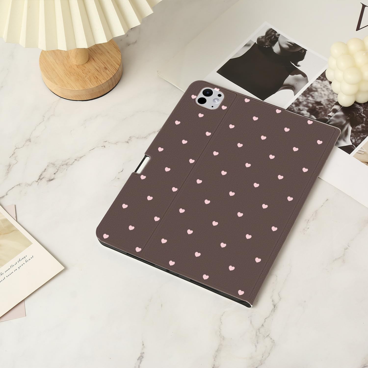 Cute Heart Case for iPad Air 11" M3 2025/M2 2024/iPad Air 5 2022/Air 4 2020 10.9" with Pencil Holder Vintage Aesthetic Classic Minimalist Design Brown Leather Folio Stand Cover