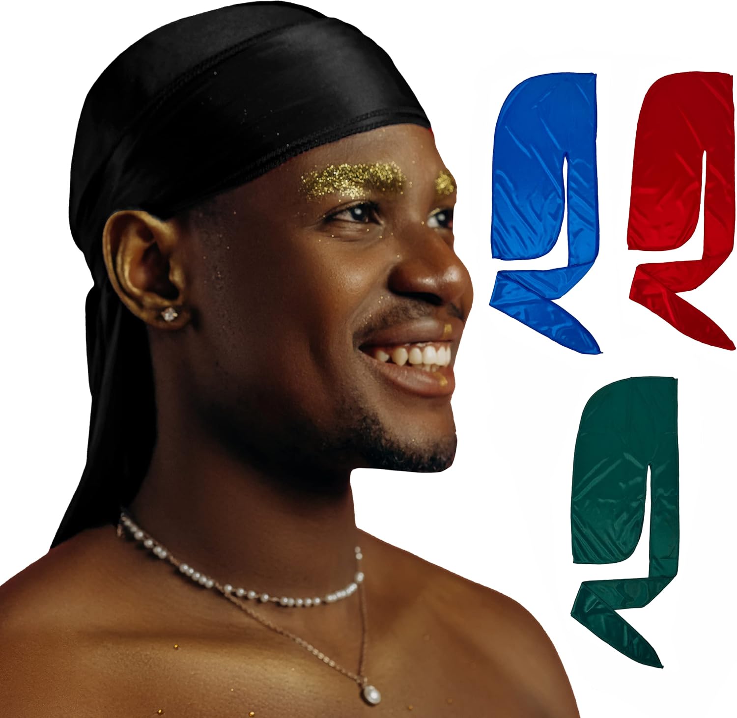DuragPro 4 Pack Silk Durag for Men, Enhenced Duribility and Compression, Silky Satin Do Rag (Black/Green/Blue/Red)