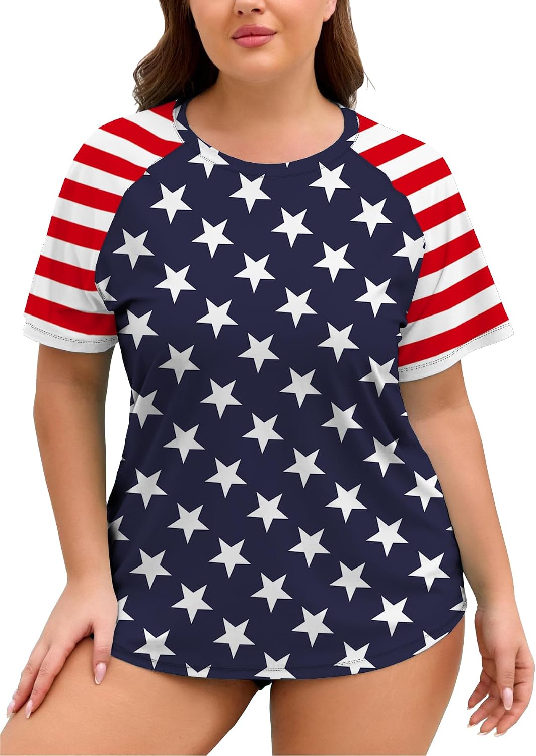 ForHailey Womens Plus Size Short Sleeve Rash Guard Swim Shirt UPF 50+ Sun Protection Swimsuit Top