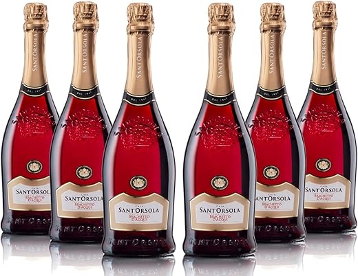 Casa Sant'Orsola Brachetto d'Acqui D.O.C.G. Sparkling Wine from Italian Grapes, Enveloping Taste with Rose Notes, 6 x 750 ml