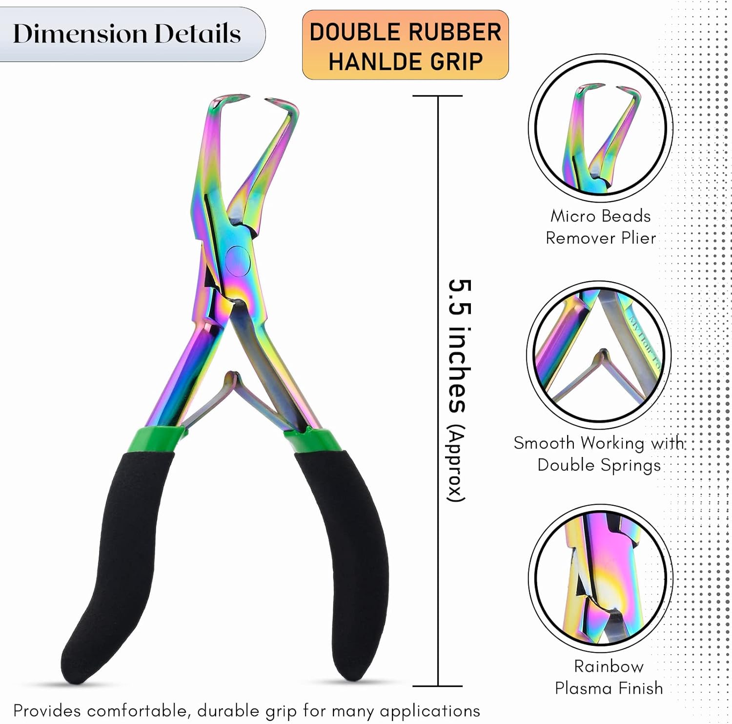 Rainbow Professional Hair Extension Tools Kit - Complete Set with Microbeads Crimping Plier, Micro Ring & Tape-in Remover Plier, Hair Parting Tool, Bead Loop & Needle Pulling Hook