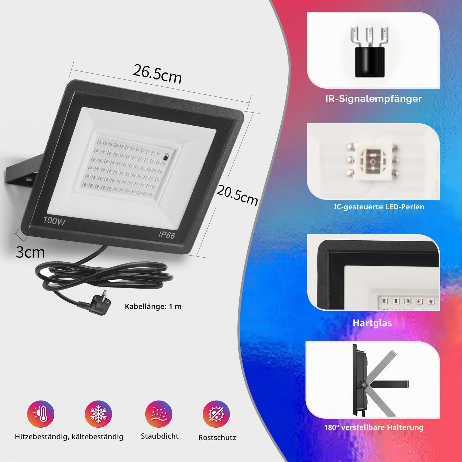 RGB LED Strahler Außen 100W,4 Stück Dimmbar LED Scheinwerfer Mit Fernbedienung,IP66 Wasserdicht Farbwechsel Fluter Disco Partylicht Stimmungslicht für Weihnachten,Halloween,Bar,DJ,Feiern,Bühn