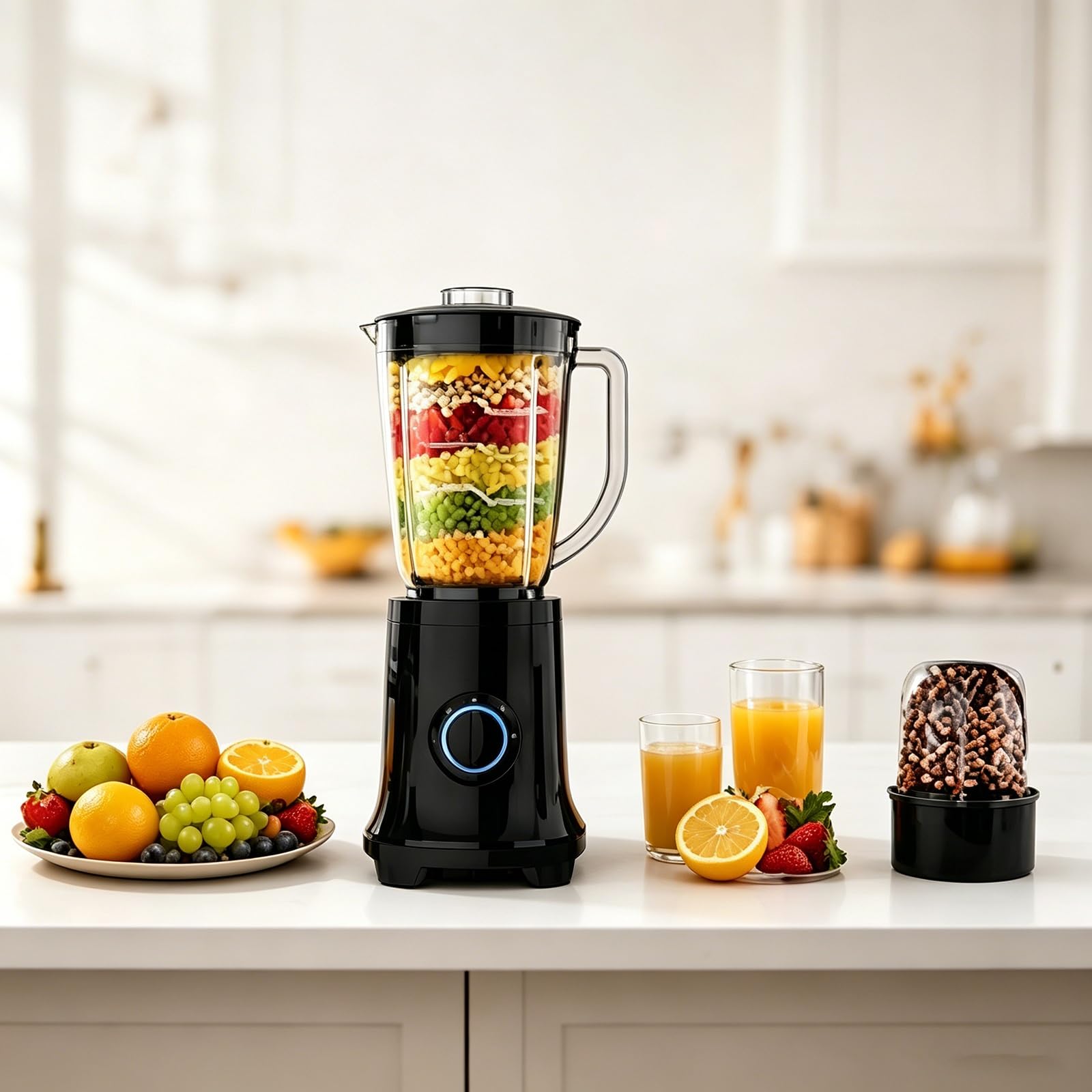 Frullatore E Robot Da Cucina Compatto 4-In-1, Spremiagrumi Portatile Da 400w for Smoothie, Tritacarne E Macinacaffè, Caraffa 0,8 L for Frullati, Tritatura E Macinatura Di Frutta Secca