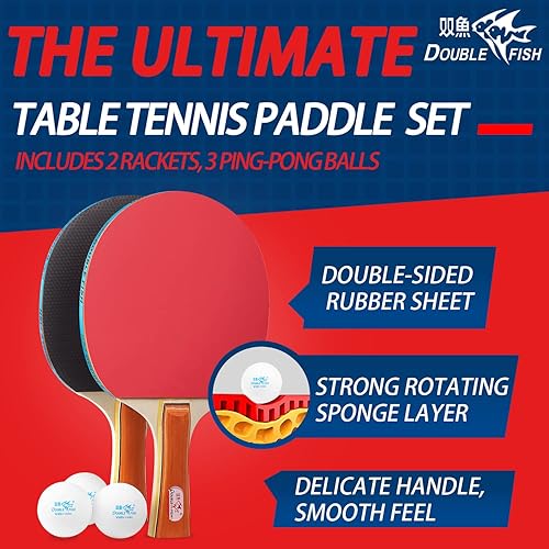 Miniatura 3 de Juego de palas de ping-pong, aprobado por la ITTF de goma para 2 jugadores con pelotas, juego de raqueta de tenis de mesa para principiantes juego