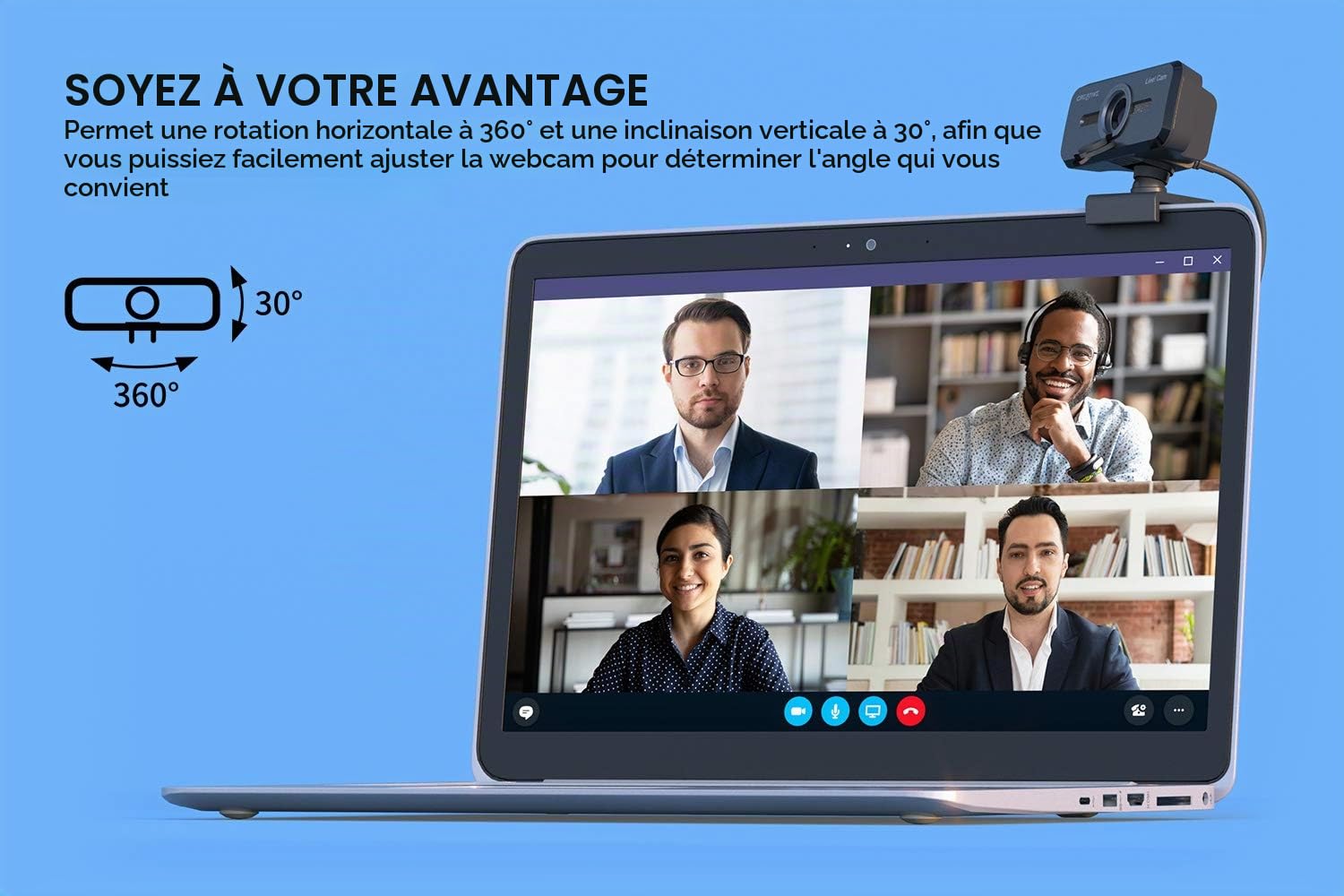 Creative Live! Cam Sync 1080p V2 Webcam USB grand angle avec fonction muet automatique et réduction du bruit pour les appels vidéo, double microphone intégré pour zoom, Skype