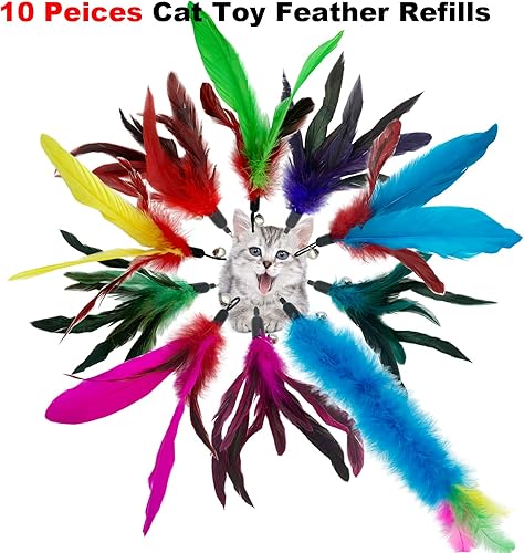 Miniatura 3 de CATENESS Recambios de varita de juguete para gatos, 10 piezas de repuesto de plumas de gato, juguete interactivo de repuesto para gatos de interior