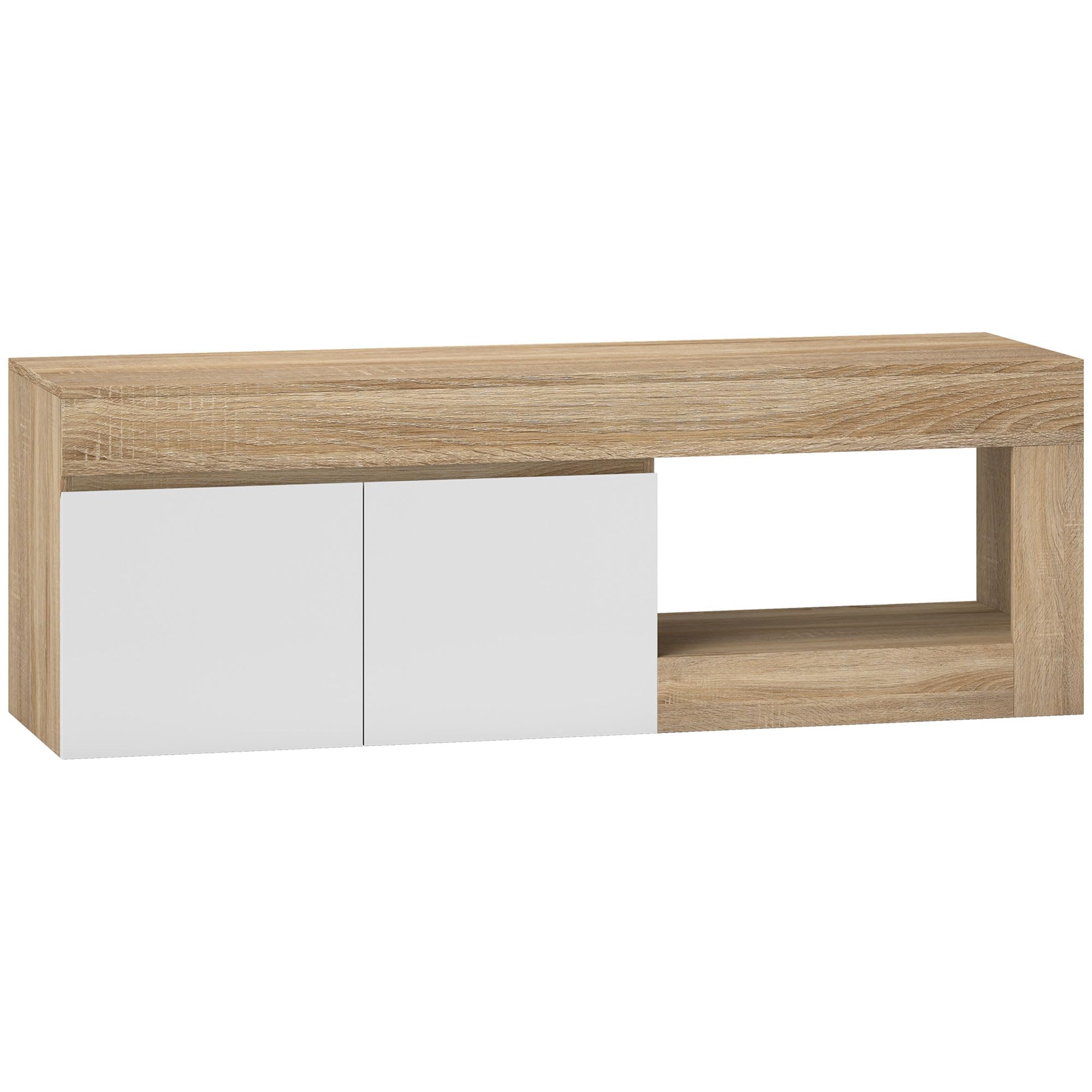 HOMCOM Mobile Porta TV 60" con Armadietto 2 Ante e Ripiano Aperto, Mobile TV in Legno per Salone, Camera da letto, Salotto e Soggiorno, 140x40x48 cm, Legno Naturale