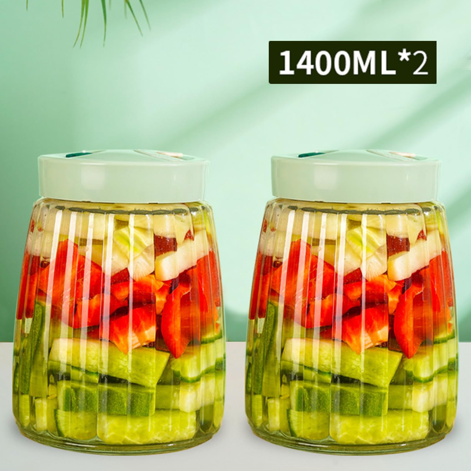 USHOP Słoik Fermentacyjny z 2 Otworami Wentylacyjnymi,Słoiki Fermentacyjne 1.4 L Pojemnik Kimchi,do Fermentacji Kefiru, Kimchi, Kapusty Kiszonej, Zakwasu, Owsa na Noc, Słoików Fermentacyjnych,2 Szt