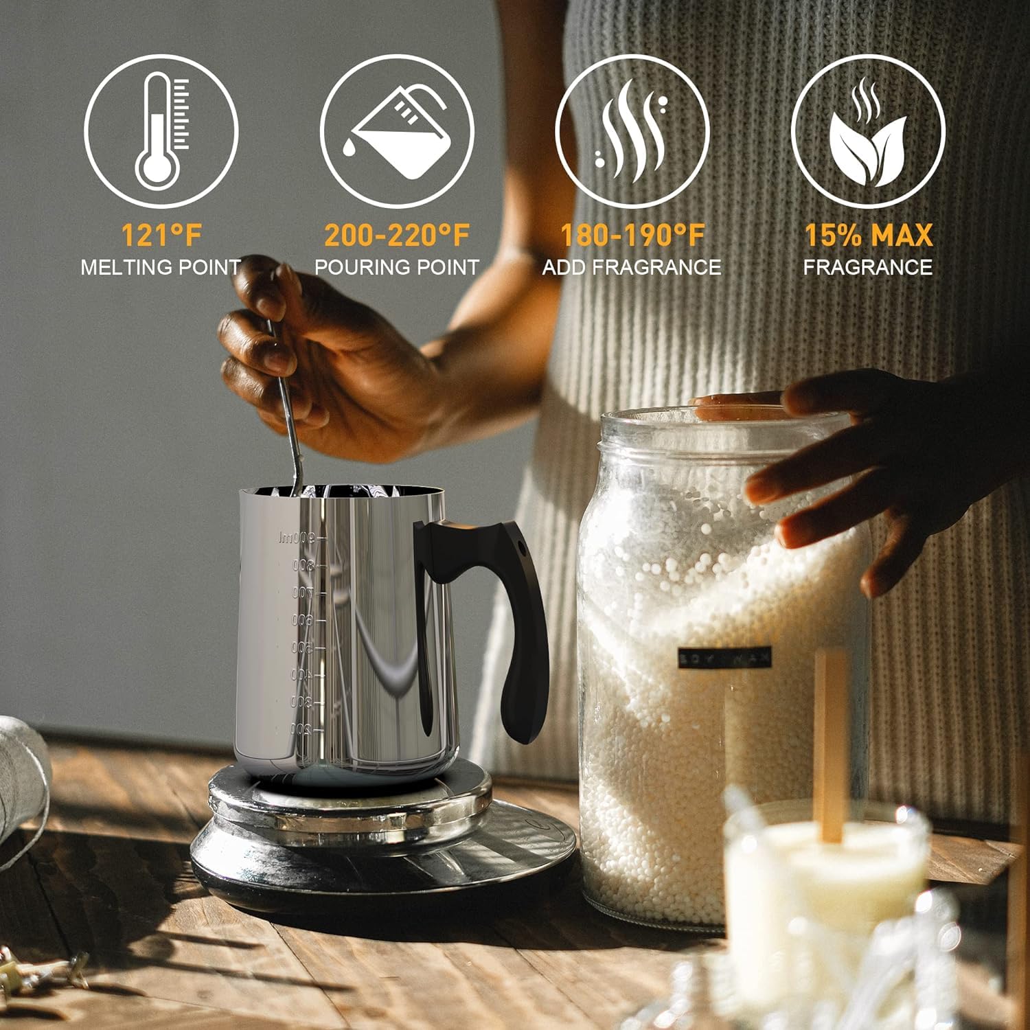Kit per la realizzazione di candele Ohcans, forniture per la creazione fai da te con cera di soia per adulti, con 900ml di bollitore, cera di soia, stoppini, termometro