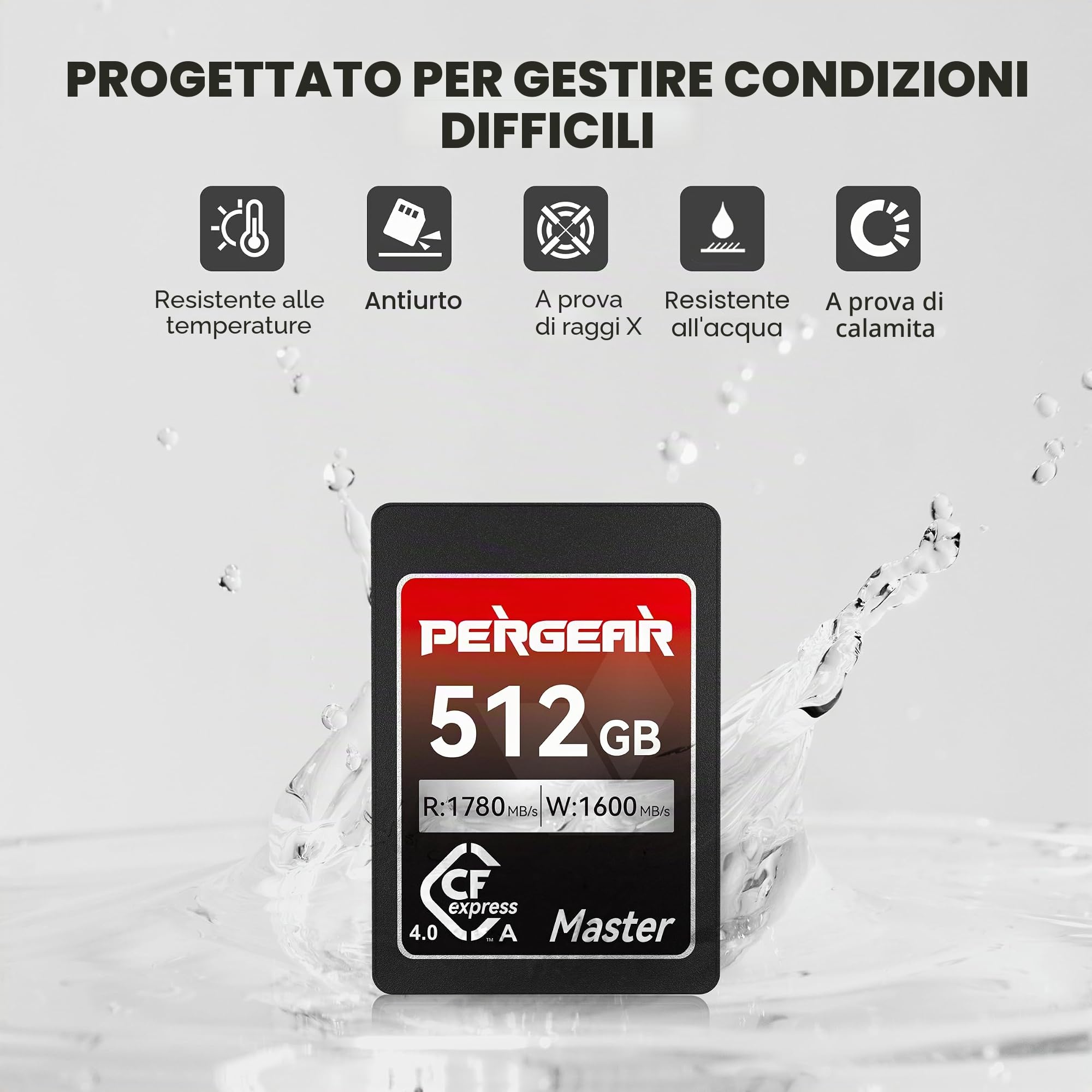 PERGEAR Master Series CFexpress 4.0 Tipo A 512 GB Scheda (confezione da 2) | Velocità di lettura fino a 1780 MB/s e velocità di scrittura fino a 1600 MB/s per 4K/8K, per fotocamere Sony serie Alpha e FX