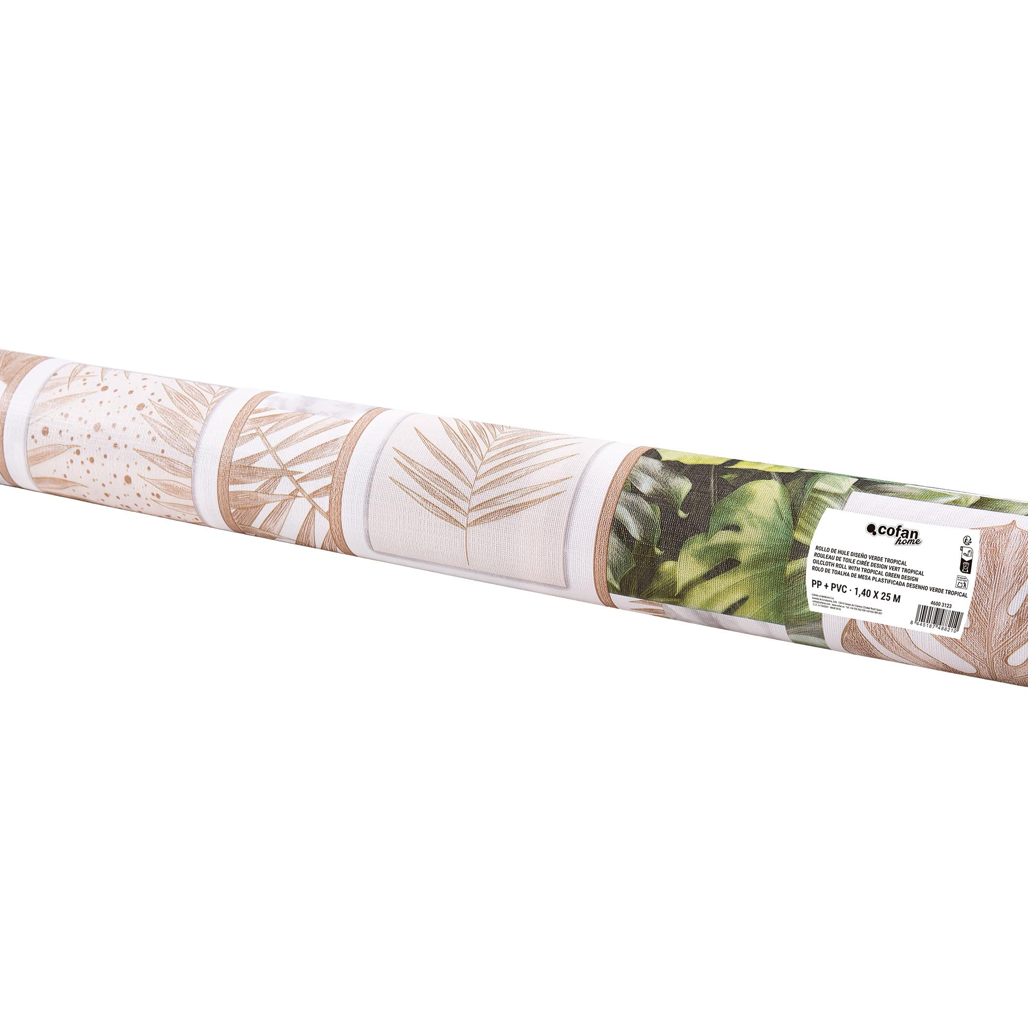 Cofan Rollo de Hule para Mesa con Estampado Verde Tropical, Mantel de PVC Resistente, Fácil Limpieza, Adecuado para Interior y Exterior, 1,40 x 25 m