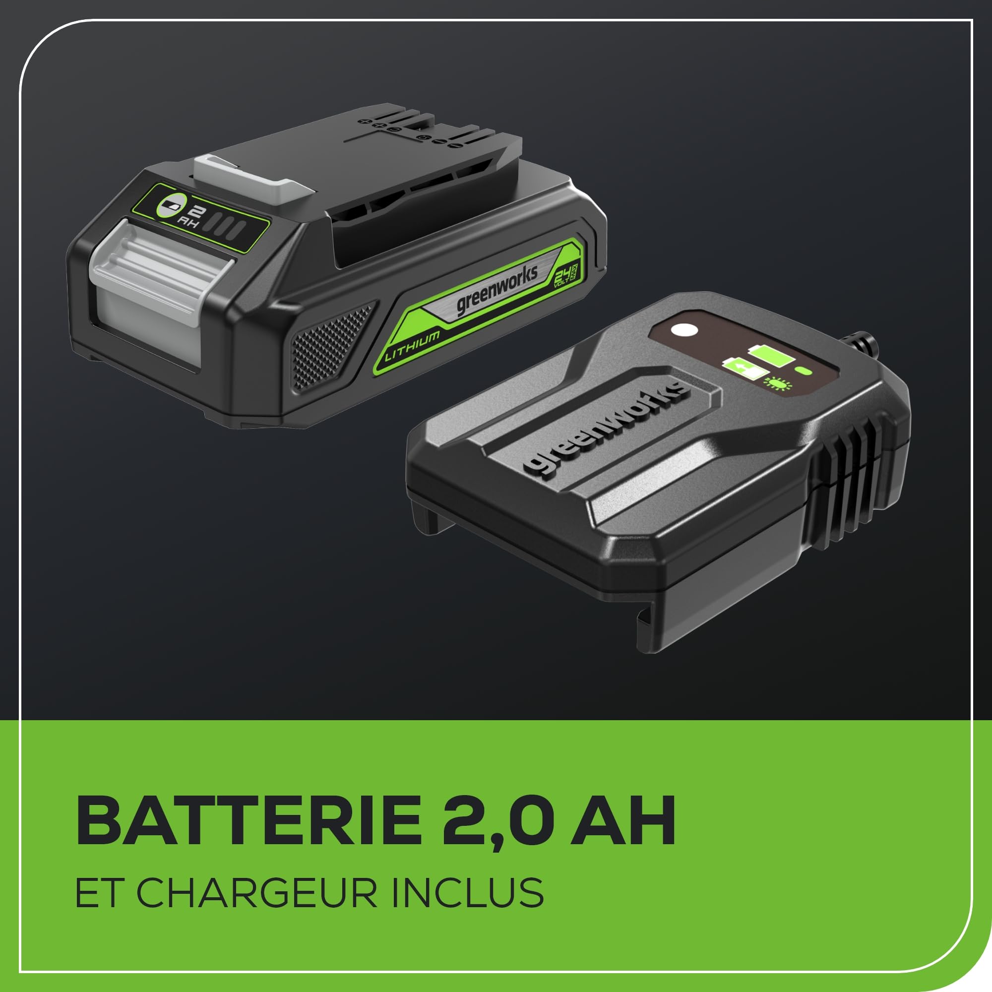 Greenworks 24V Cortasetos Pértiga a Batería con Eje Divisible, Cuchillas Doble Acción 51 cm, Cortes 28 mm, Pivote Cabezal de 112.5°, 3200 SPM, Batería y Cargador, 3 Años de Garantía PH24B211-01