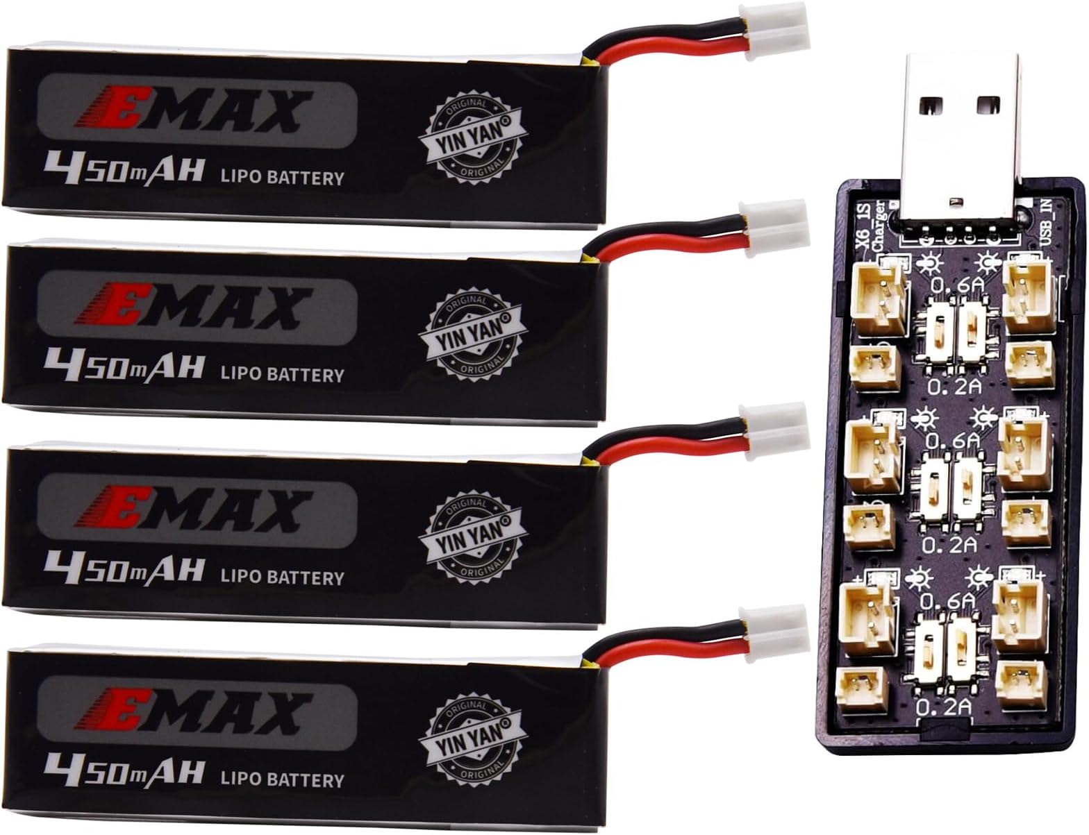 Blomiky 4 Pack 3.8V 450mAh Battery Suitable for Emax Tinyhwak RC Quadcopter Drone/E- MAX Battery 4