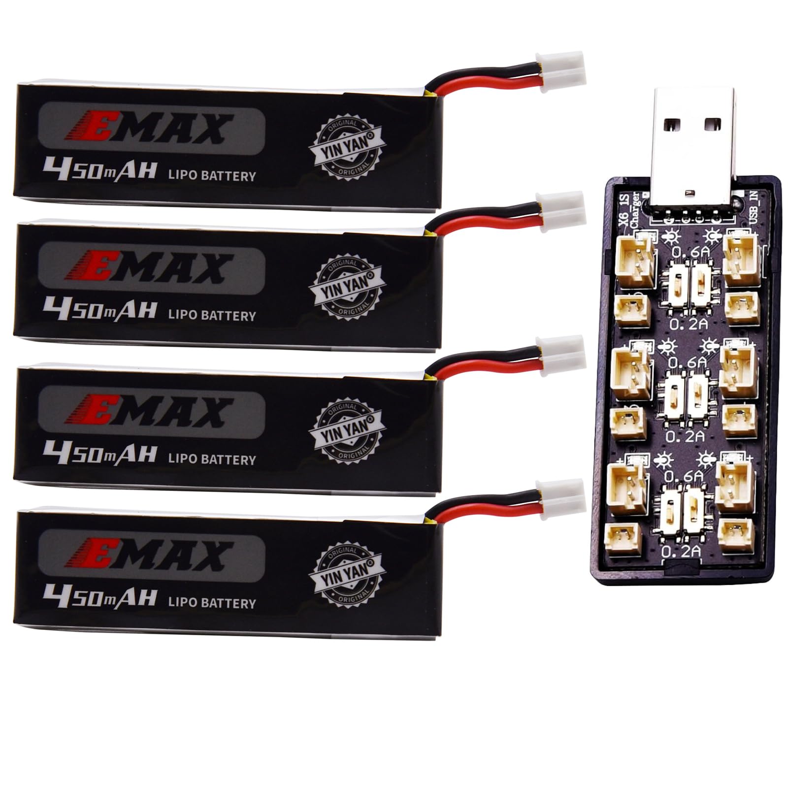 4 Pack 3.8V 450mAh Battery Suitable for Emax Tinyhwak RC Quadcopter Drone/E- MAX Battery 4