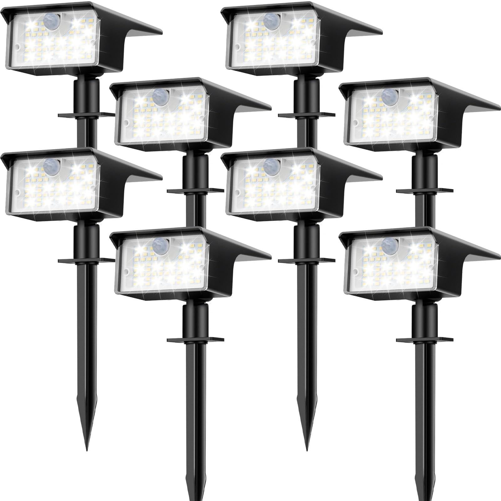 8 Pack Solar Spot Lights Outdoor - 62 LED Motion Sensor Outdoor Spotlights Waterproof with 3 Modes, Auto On/Off Solar Powered Landscape Lighting for Outside Yard Garden Tree Driveway,Cool White
