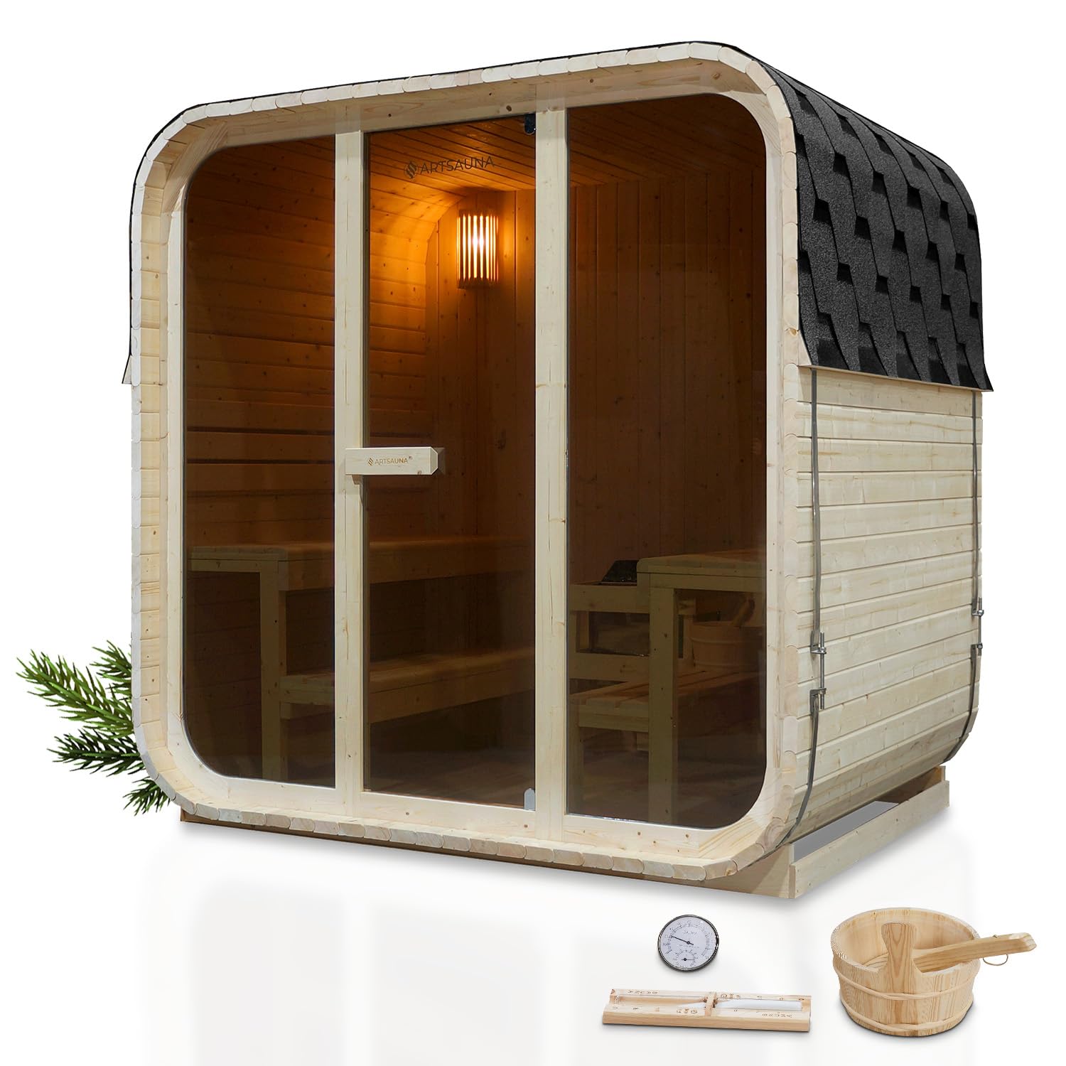 Cube Fasssauna Fjora Outdoor-Sauna aus Fichtenholz für 6 Personen