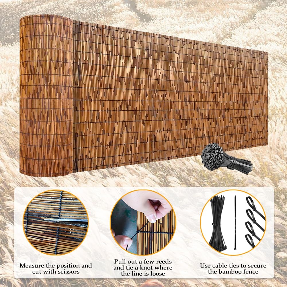 Naturalny bambus, ochrona przed wzrokiem, mata zaciemniająca, ogród, patio, taras, basen, bambusowa rolka, 70 x 500 cm, przyjazna dla środowiska, odporna na promieniowanie UV, łatwa instalacja