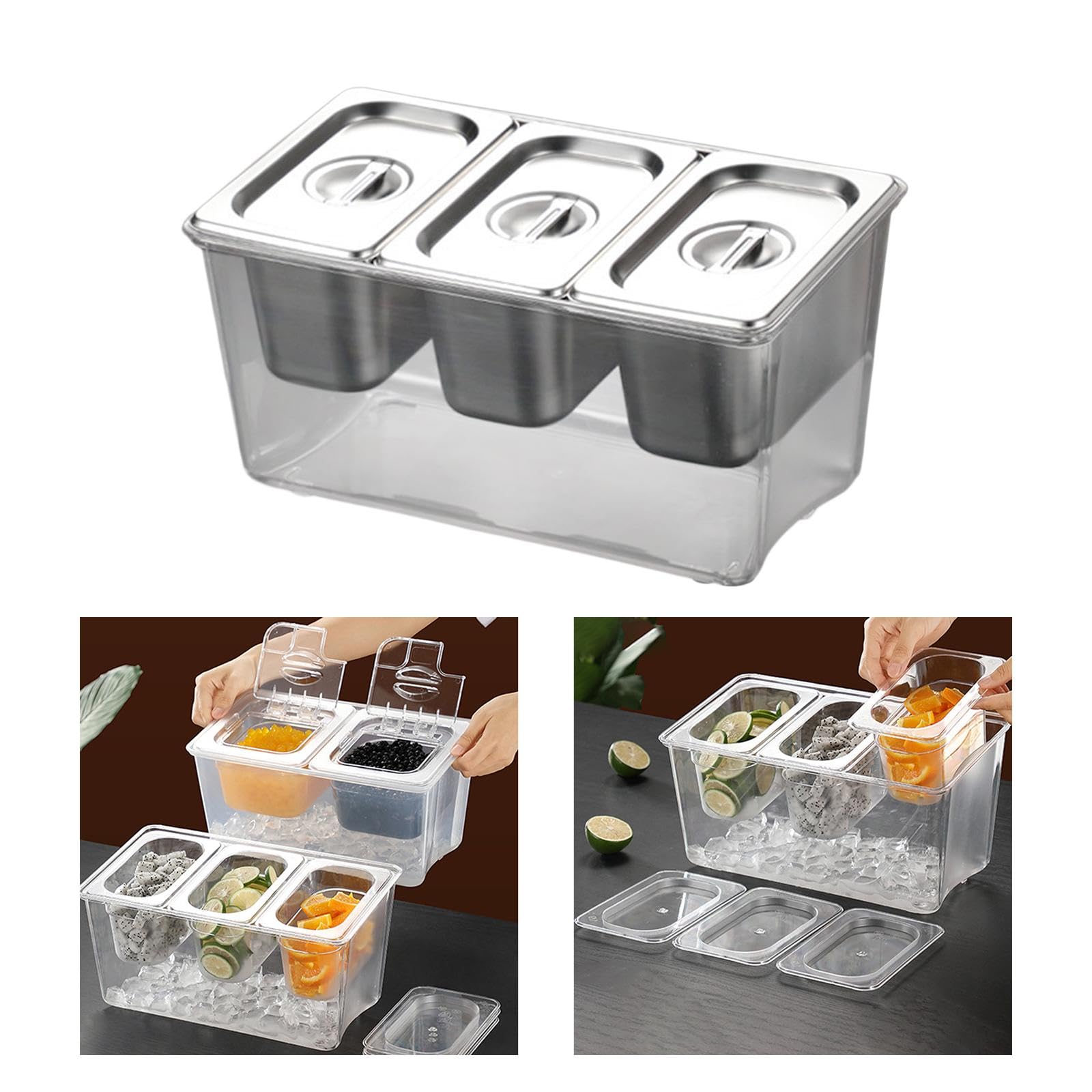 Contenitore per Condimenti, Dispenser per Spezie con Scomparti Inserto Rimovibile in Acciaio Inox E Policarbonato, Ideale per R, 3 Scomparti