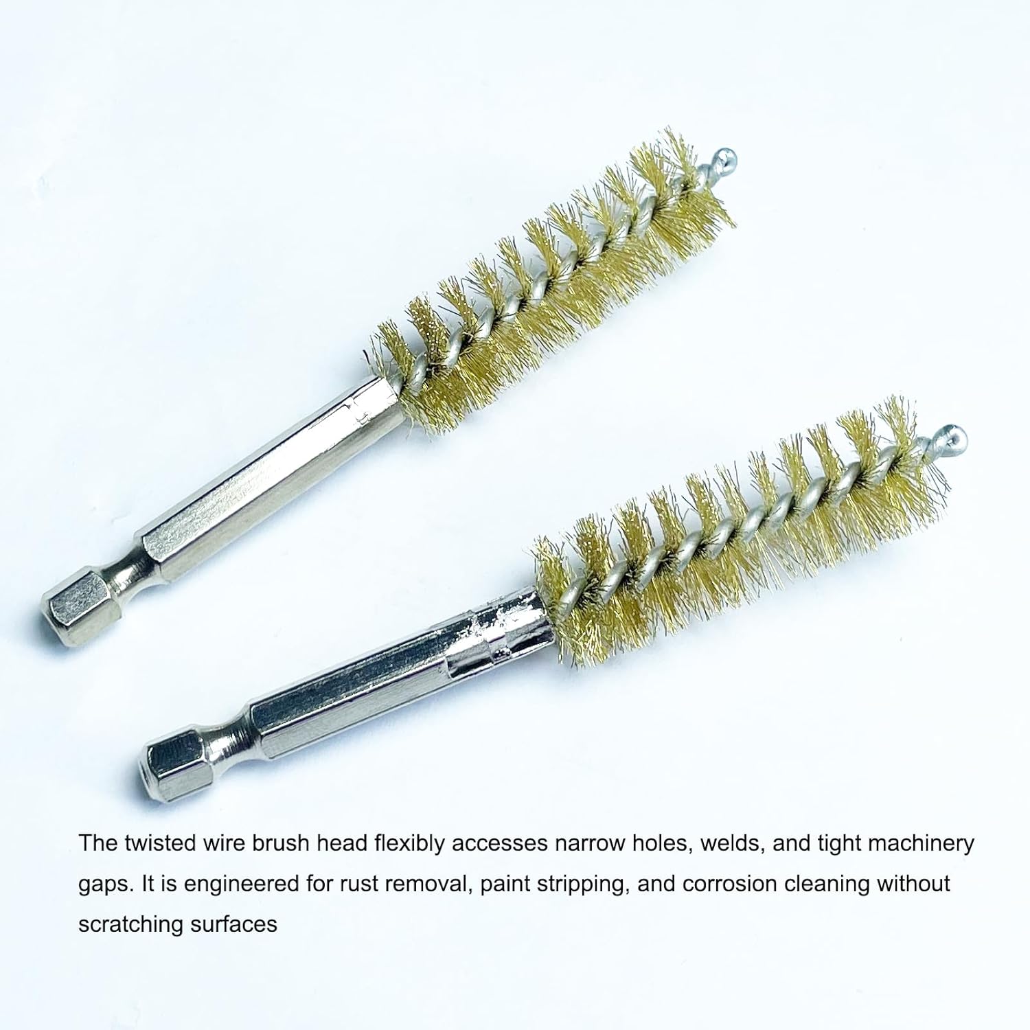 10 Piece Brass Bore Brush Kit with Extension Bar, Drill Wire Bore Cleaning Brushes, 1/4" Hex Shank Deep Hole Cleaning Set for Power Drills & Impact Drivers (8/9/10/11/13/14/15/16/17/19 mm)