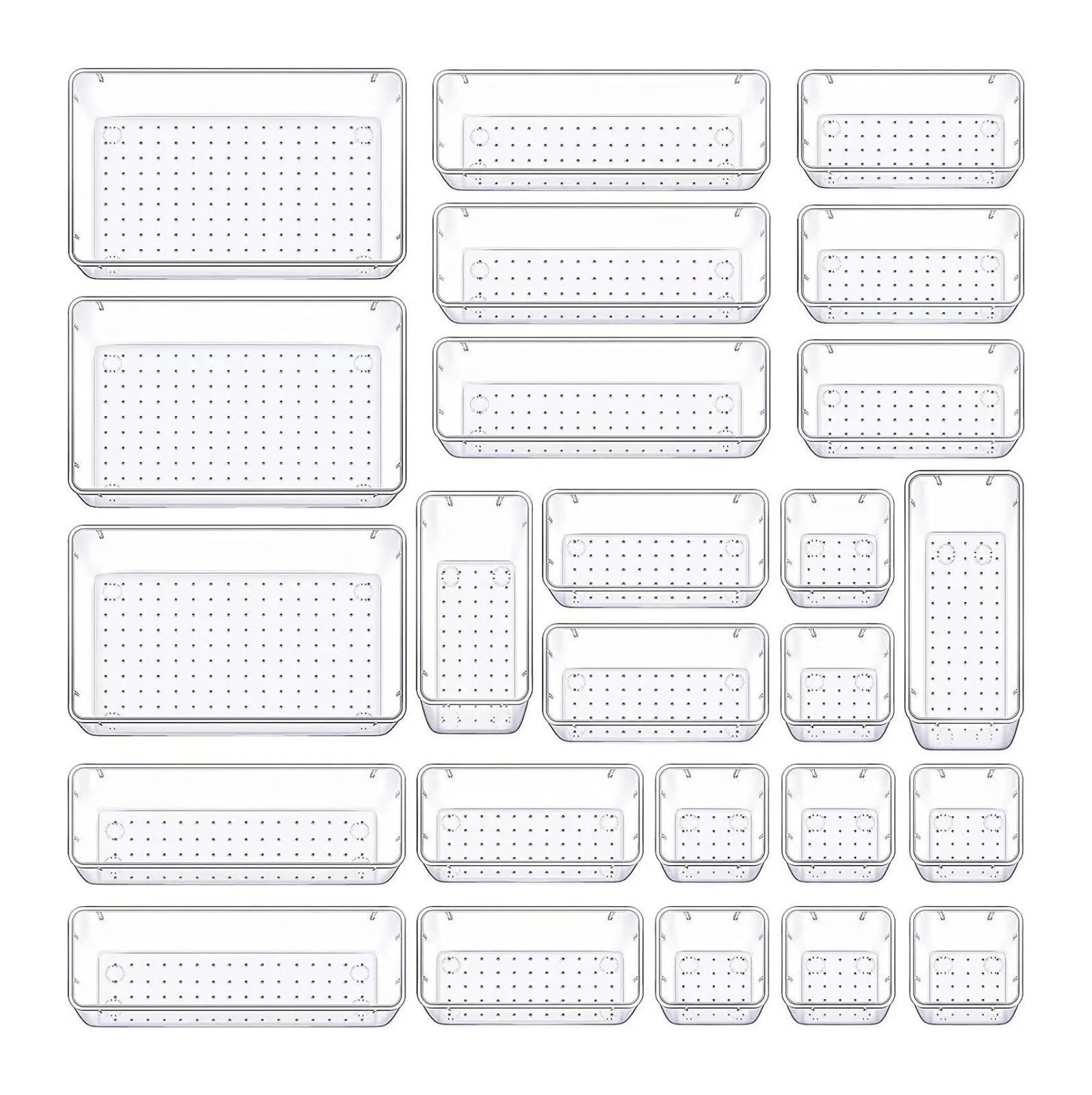 Cajas Organizadoras Cajones 8/13/25Pcs Drawer Organizers Set Clear Plastic Desk Divider Bins Bedroom Dresser Office Storage Box for Makeup Jewelries Kitchen(4pcs)