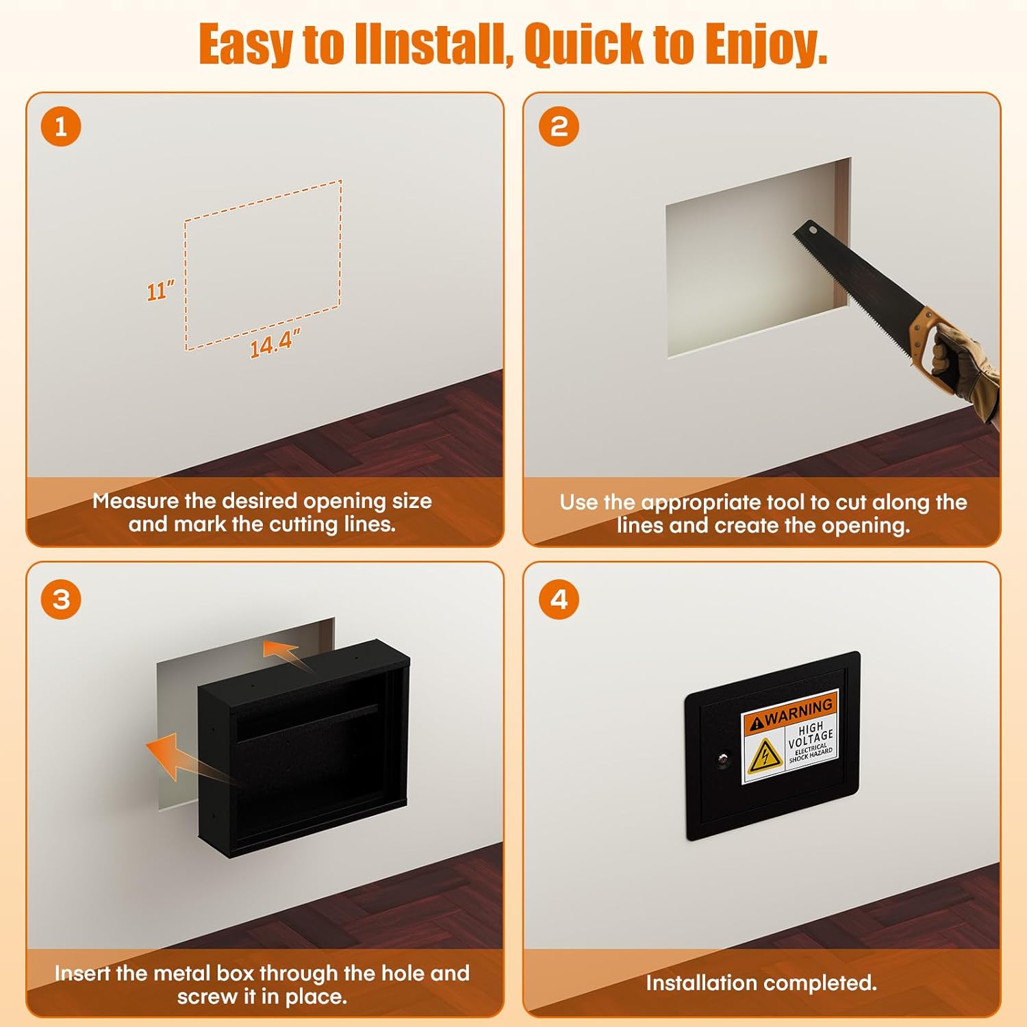 Hidden Wall Safe with Concealed Panel – Steel In-Wall Lock Box Fits 16” Studs – Key Lock Security Cabinet for Cash, Firearms & Documents – Recessed Safe for Home & Office (Black)