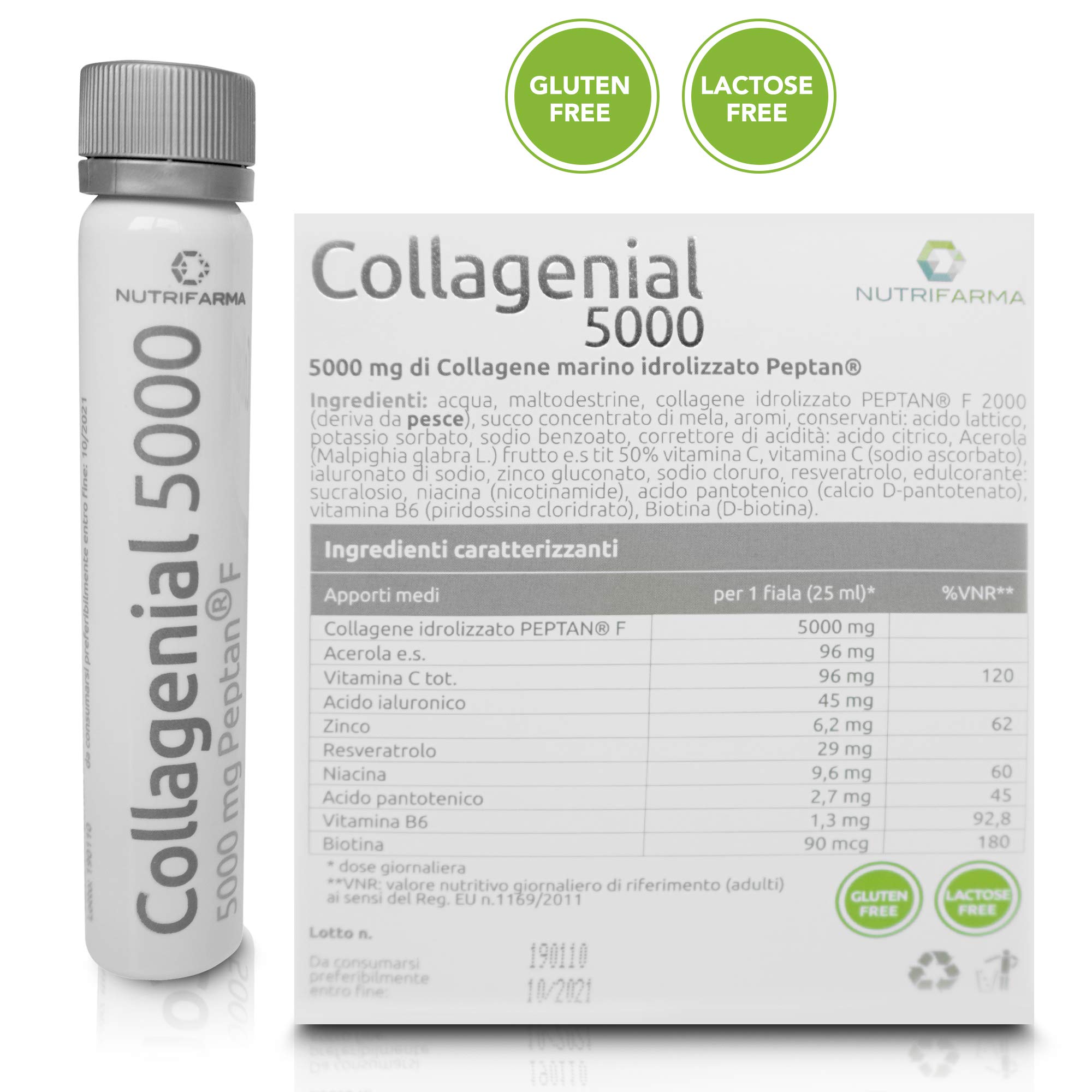 Collagene Marino con Acido Ialuronico da Bere - Collagene Idrolizzato PEPTAN® Massima Cura Viso Antirughe - Vitamina C + Zinco per Pelle, Articolazioni ed Ossa | 10 Fiale da 25 ml - Collagenial 5000