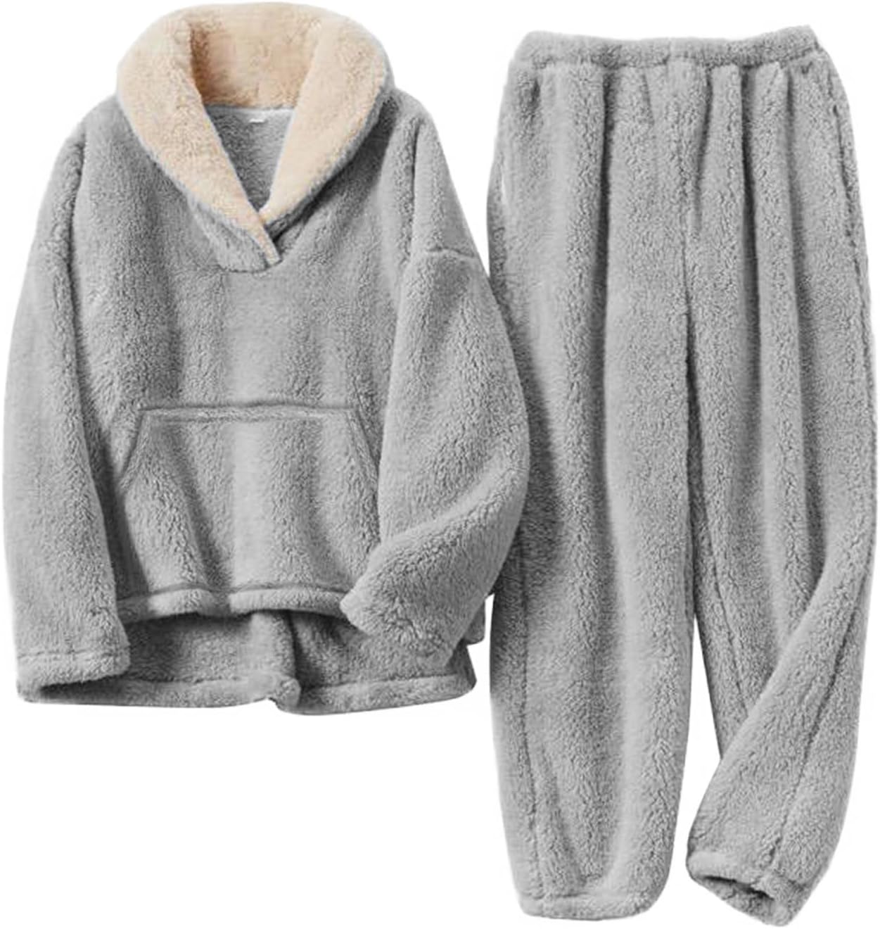 Kissonic Women's Fluffy Pajama Set Fleece Pullover Pants Fuzzy Lounge Set Cozy Winter Pj Sleepwear with Pockets