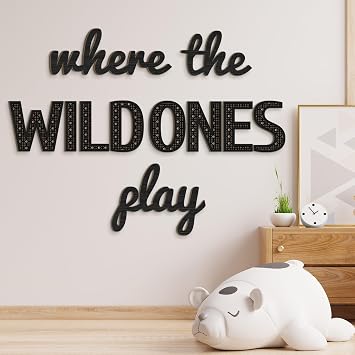Beeveer Where the Wild Ones Play Nursery Sign Wooden Playroom Wall Decor Playroom Decoration Word Play Room Sign for Wall Plaques 11 Pcs23 Inch,Black