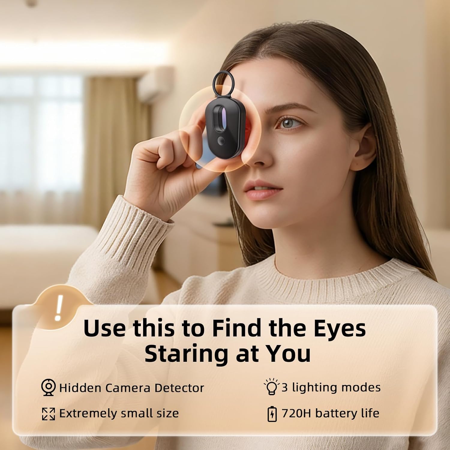 Hidden Camera Detector 2026 Upgraded, Anti Spy Camera Finder Hidden Devices Detector Privacy Pen Camera Scanner with 720H Battery Life & 3 Working Modes for Travel Hotel Home Bathroom Office (Black) - Image 2