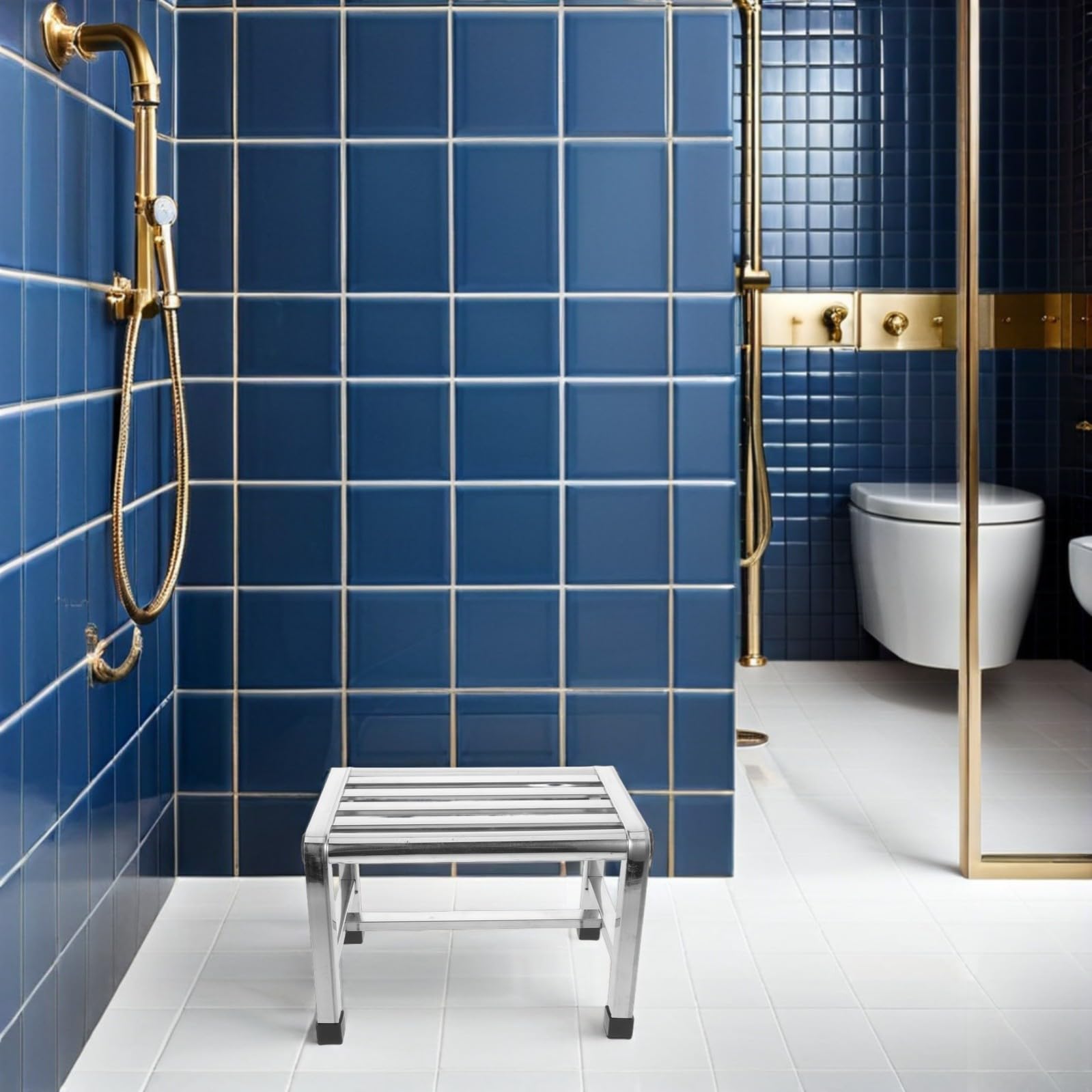 Taburete de Ducha de Acero Inoxidable Portátil y Antideslizante Diseño Compacto para Baño y Jardines, Resistente y Seguro para Personas Mayores