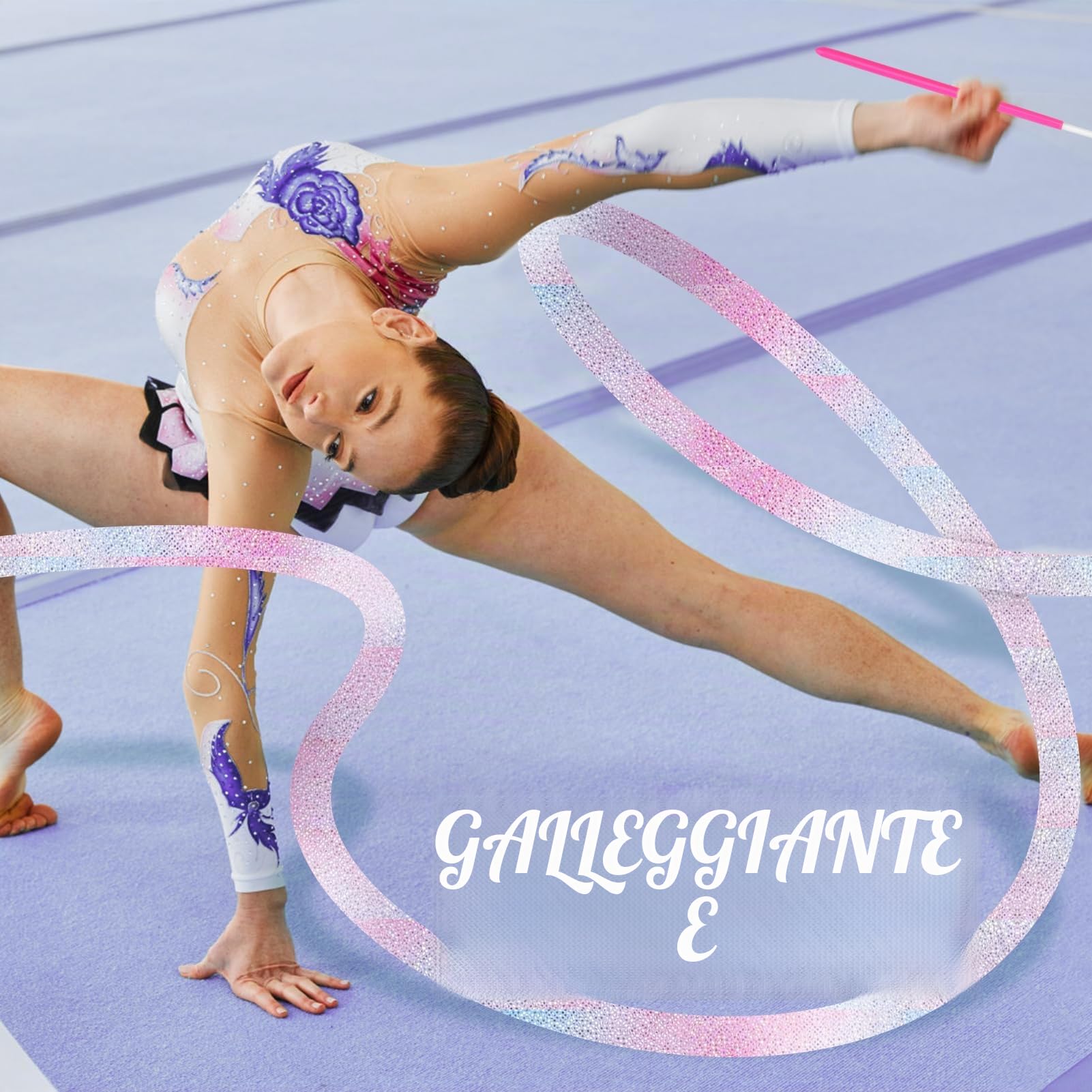 Nastri da Ballo 2 Pezzi 4 m Nastro Ginnastica Ritmica Dance Ribbons Bacchetta per Allenamento Artistico