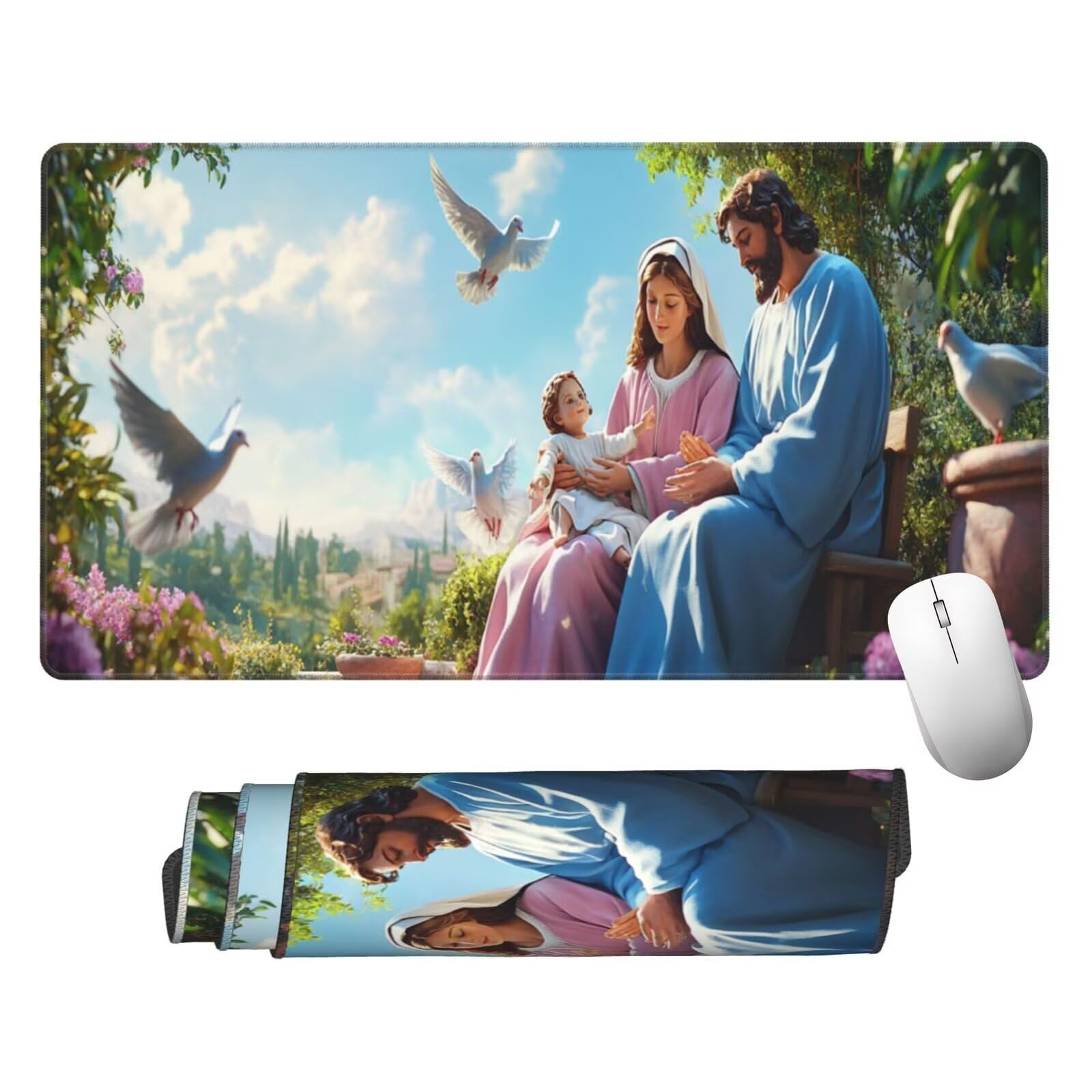 Niebieska podkładka pod mysz XXL krajobraz mata na biurko 1600 x 800 x 3 mm zmywalna podkładka do gier na laptopa, z antypoślizgową gumową podstawą do gier, PC, pracowników biurowych Y1033