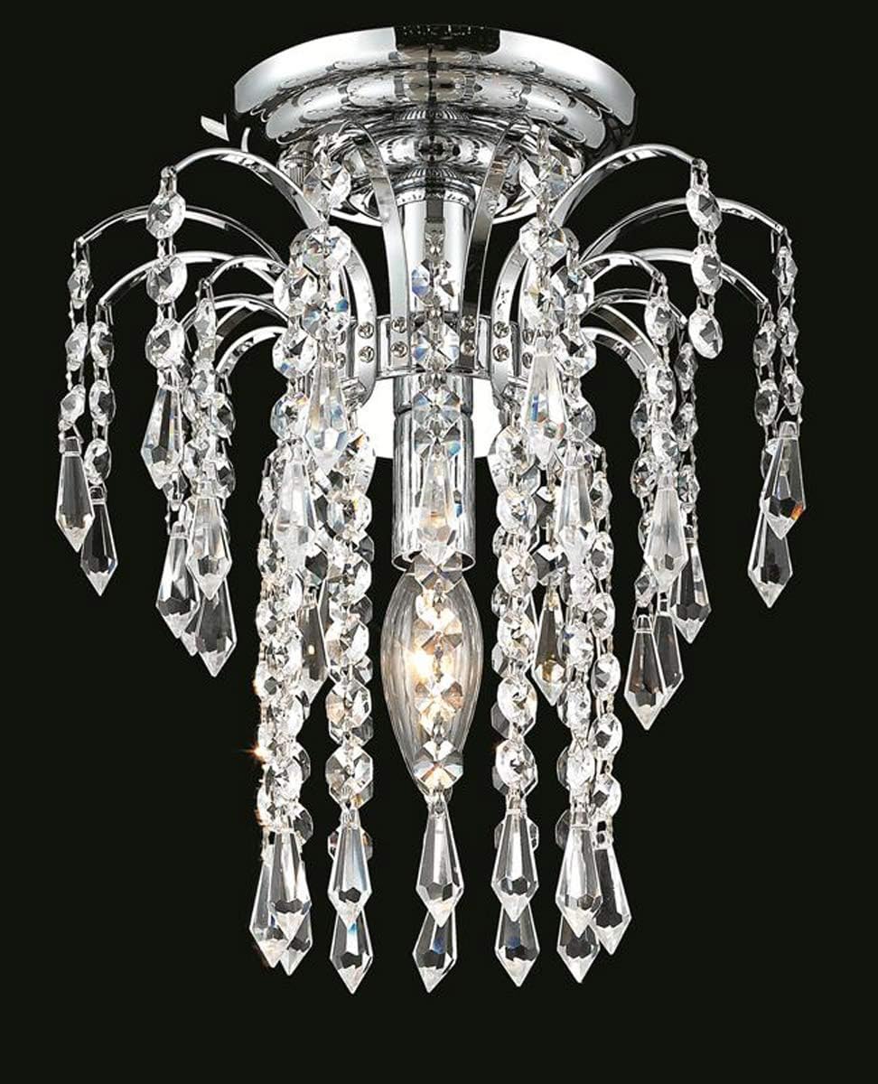 Pemberly Row Contemporary 9" Royal Crystal Flush Mount Light, Chrome Finish, Sparkling Royal Crystals, Compact Design, Indoor Ceiling Lighting for Hallways, Small Rooms, Transitional Spaces