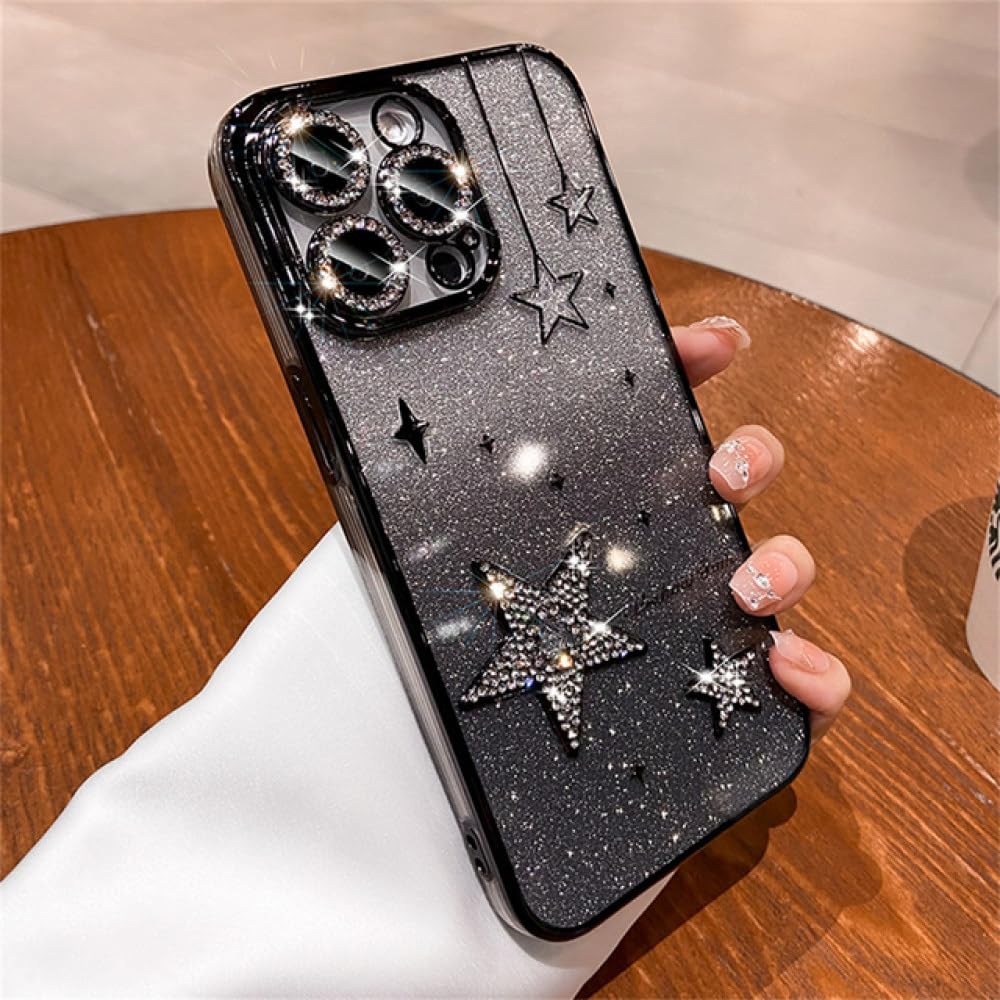 NevStp Rhinestone Star Gradient Glitter Case for iPhone 14 15 13 12 Pro Max 11 Plating Shockproof Cover