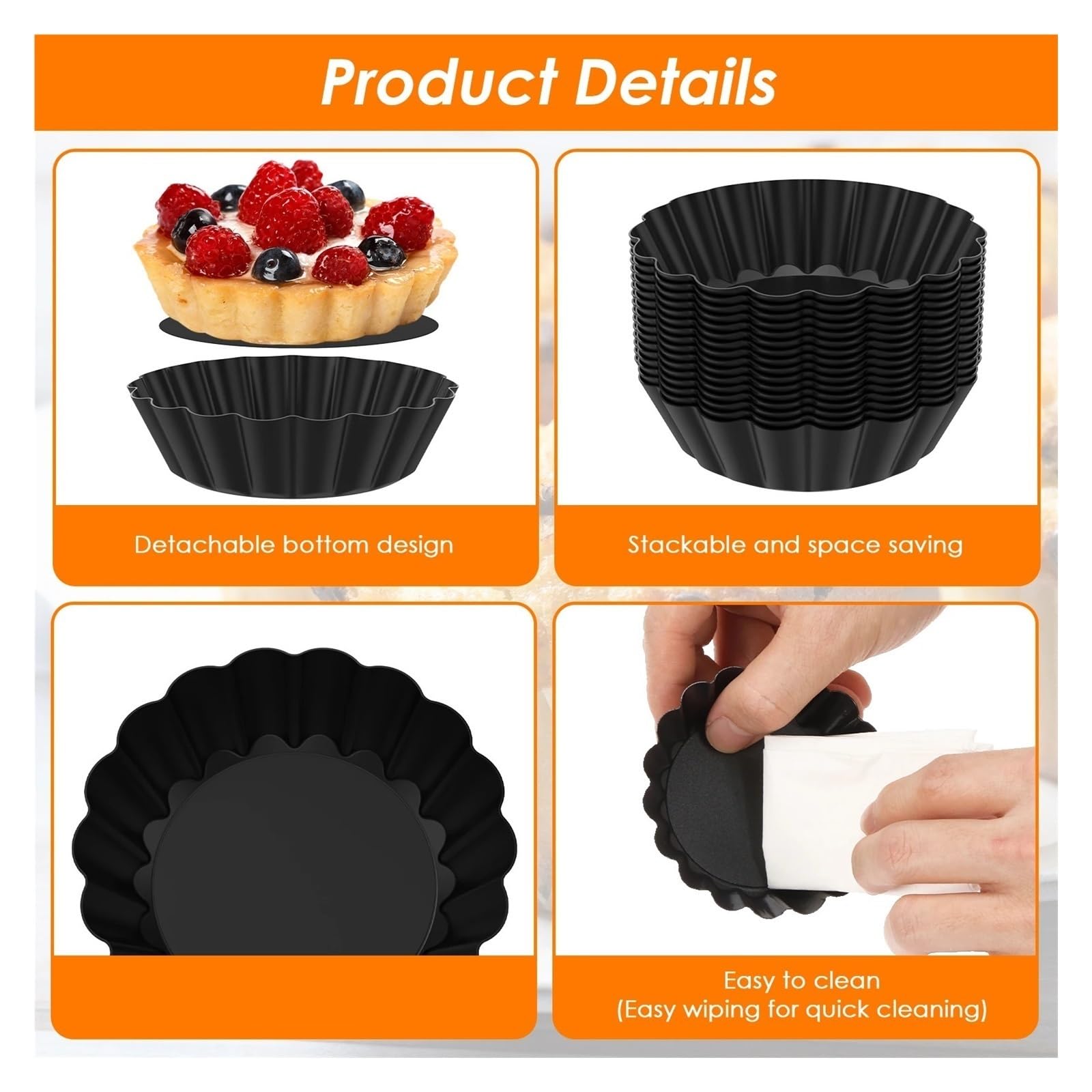 Moule à tartelettes en acier au carbone Moule à tartelettes en acier au carbone, moule pudding réutilisable, mini-tartelettes multifonctionnel, accessoires de pâtisserie