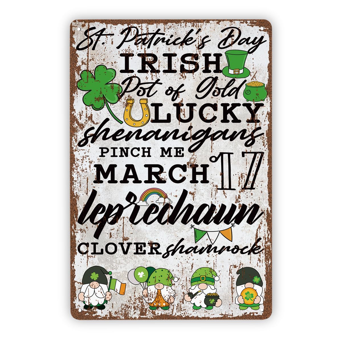 Vintage Metal Tin Sign St. Patricks Day, Lucky Shamrock, Pot Of Gold, Leprechaun & Clover Wall Art Irish Decor For Bar, Pub, Kitchen, Farmhouse Custom Private Property Signs Outdoor
