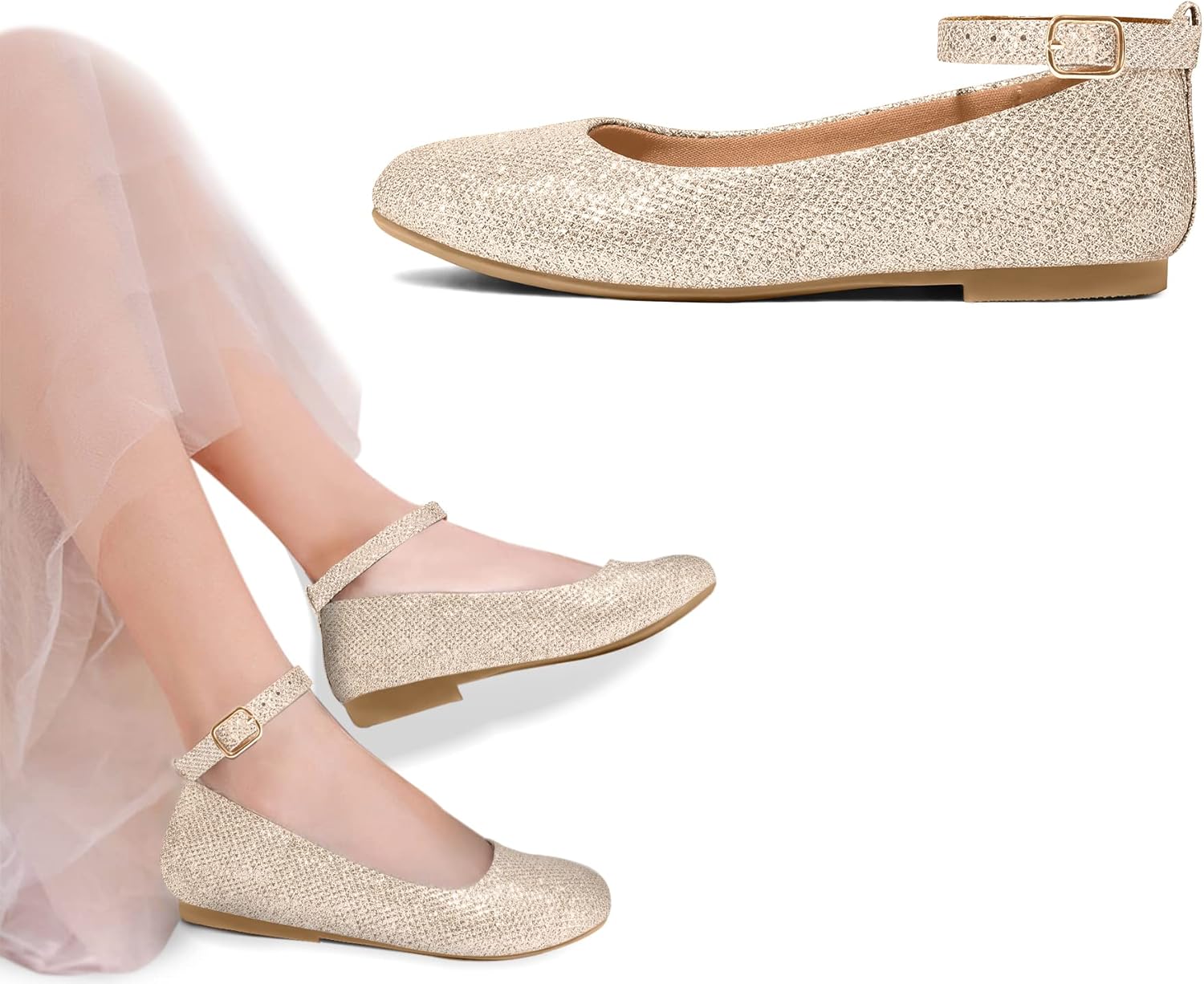 K KomForme Girl's Ballerina Flat Ankle Strap Dress Ballet Flat Shoes（Toddler/Little Kid/Big Kid） - Image 2