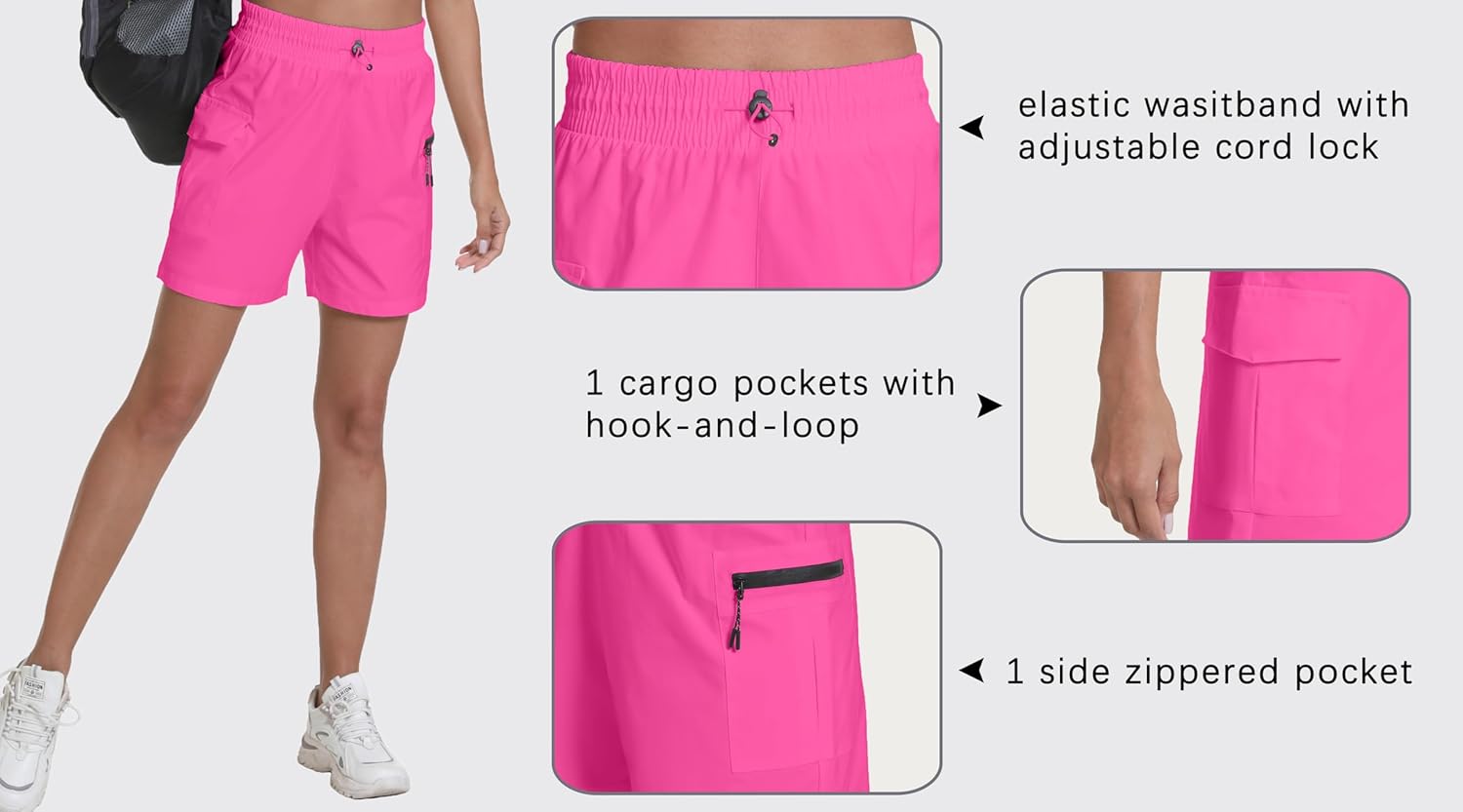 Women's Quick Dry Hiking Cargo Shorts with Zipper Pockets Lightweight Athletic Shorts for Workout Travel Camping - Image 4