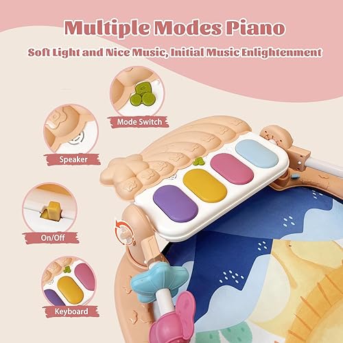 Miniatura 4 de Alfombrilla de juego para bebés, centro de actividades musicales, gimnasio de piano para patear y jugar, alfombrillas para bebés recién nacidos,