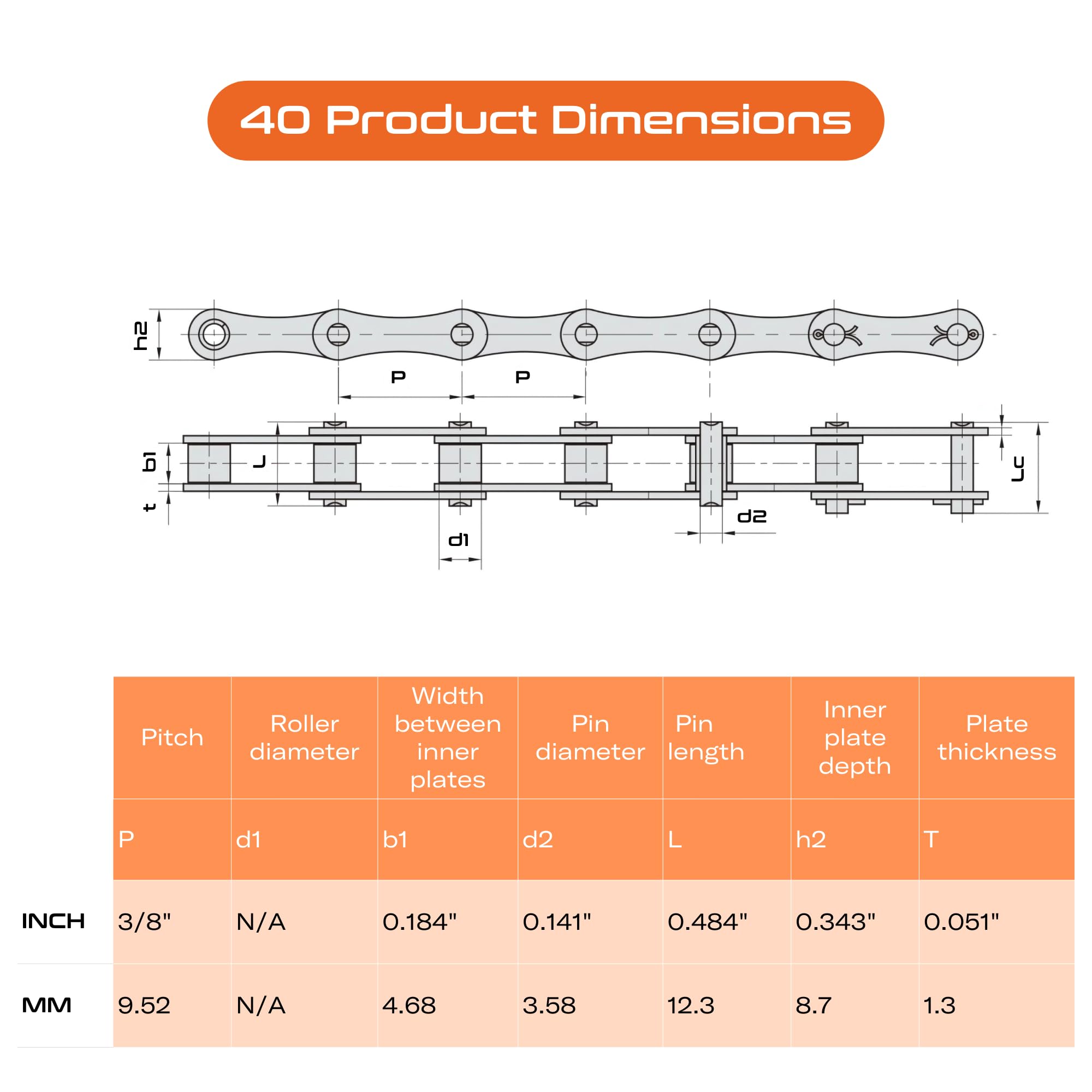 CHR #35 Roller Chain - 10FT | 319 Links + 2 Free Connecting Links | 3/8" Pitch Carbon Steel Chain | Industrial Chain for Bikes, Go-Karts, Bicycles & Machinery | ISO 9001-2000 Certified — Amazon image 4