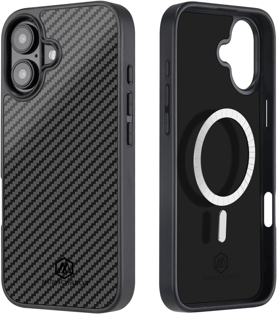 MONOCARBON Real 3K Carbon Fiber Case for iPhone 16 Plus, Military Grade 6.7 in Dropproof Hard Cover Compatible with MagSafe,Heavy Duty Case with Camera Protection & Wrapped Edge